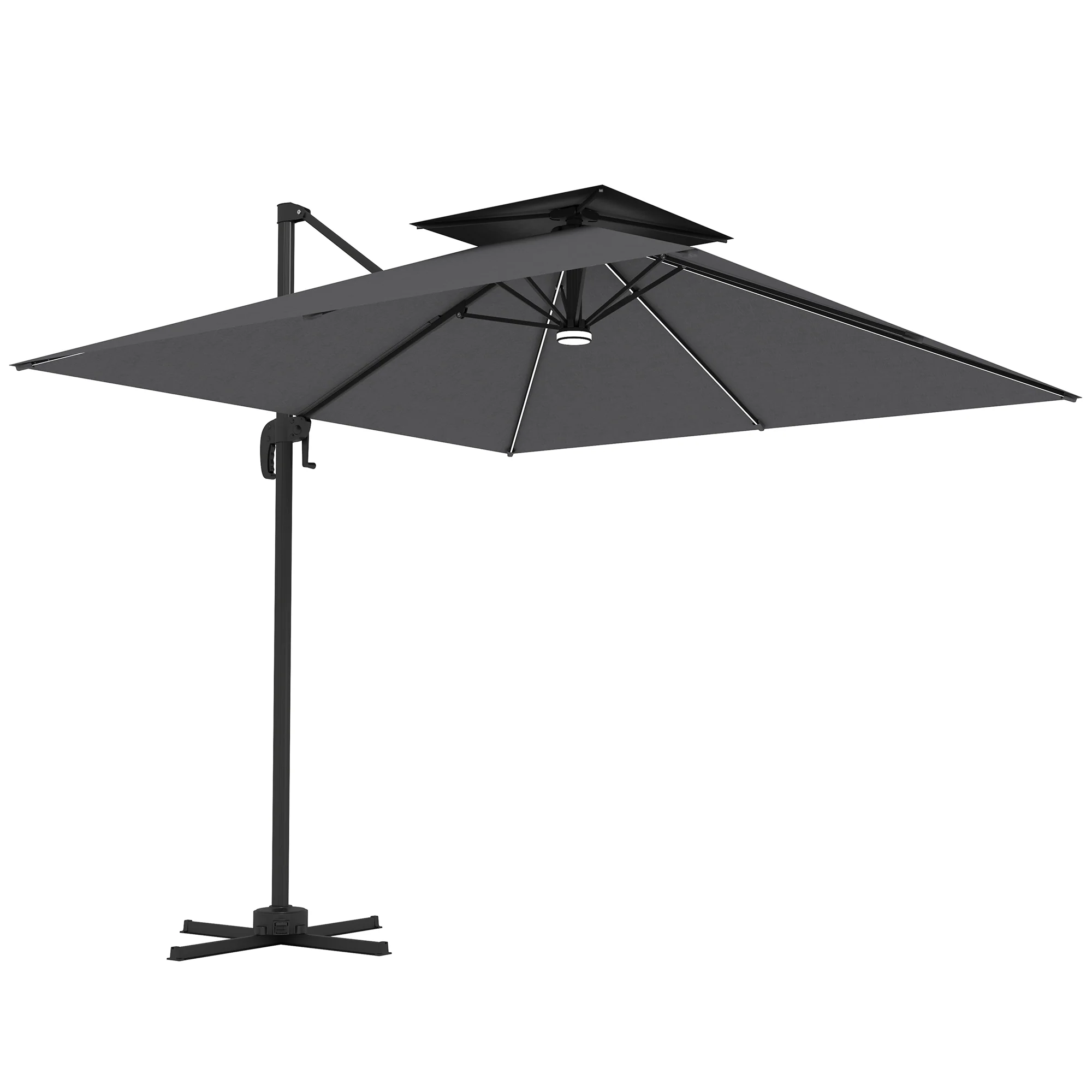 8' Solar LED Cantilever Umbrella with 360° Rotation & Tilt, Dark Grey