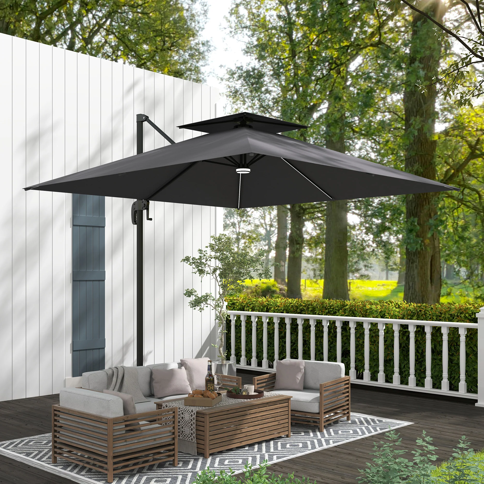 8' Solar LED Cantilever Umbrella with 360° Rotation & Tilt, Dark Grey - Image 10