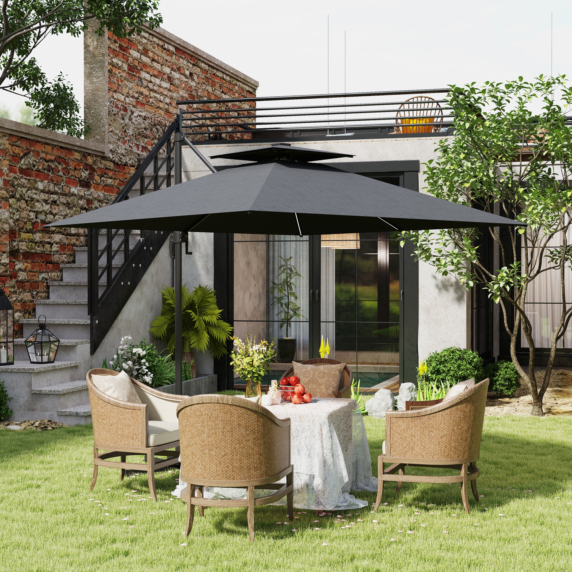 8' Solar LED Cantilever Umbrella with 360° Rotation & Tilt, Dark Grey - Image 11