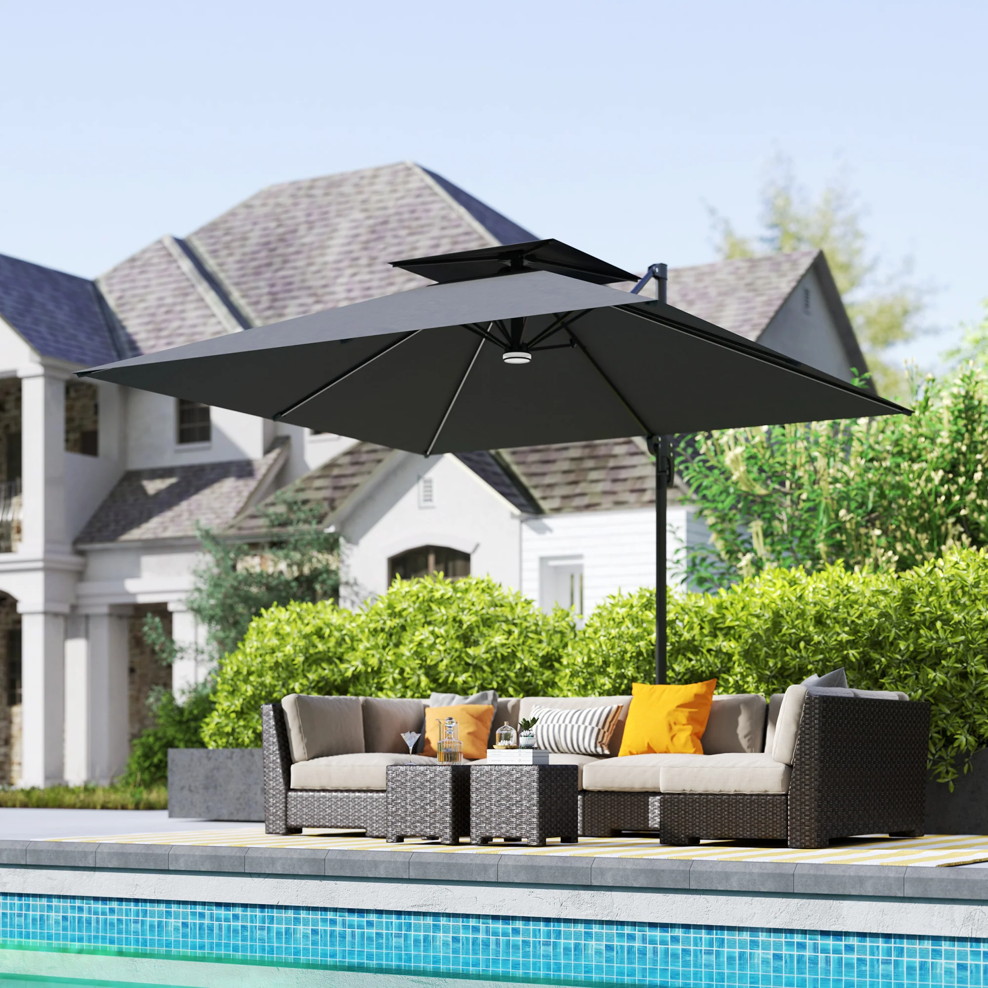 8' Solar LED Cantilever Umbrella with 360° Rotation & Tilt, Dark Grey - Image 4