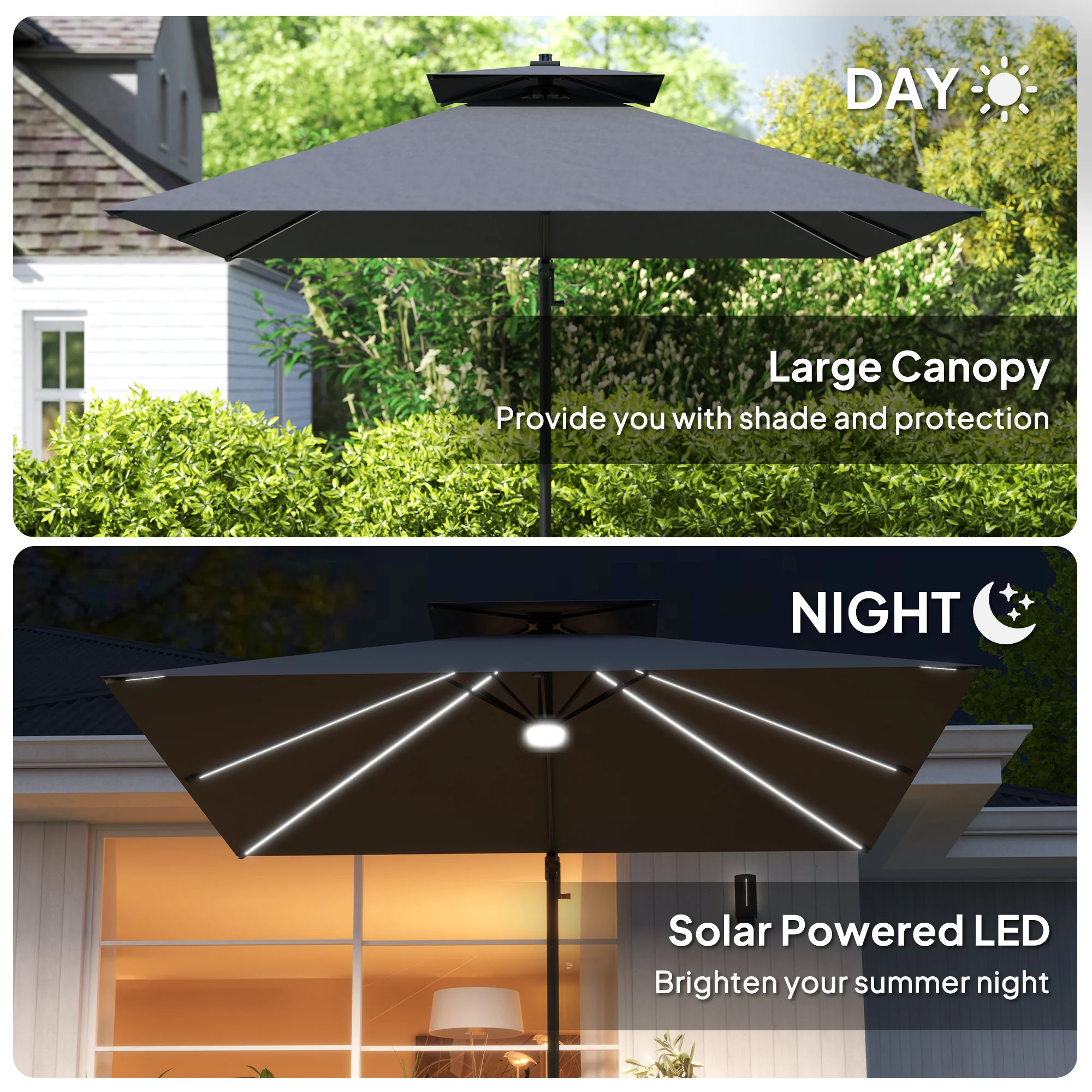8' Solar LED Cantilever Umbrella with 360° Rotation & Tilt, Dark Grey - Image 7