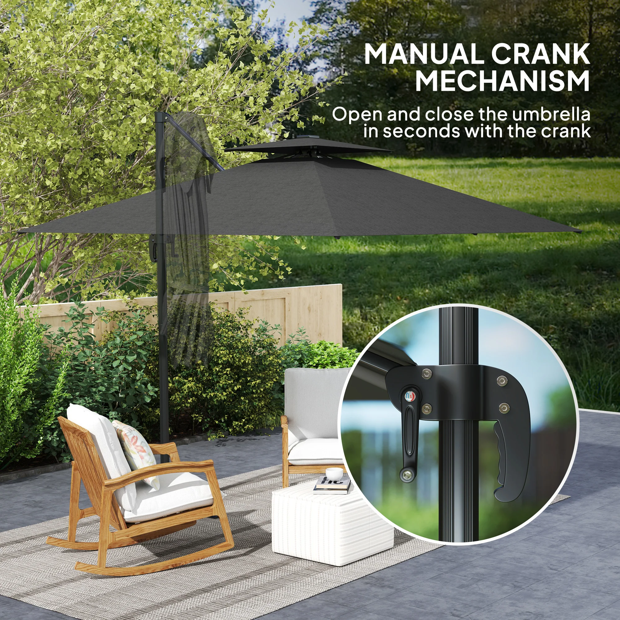 8' Solar LED Cantilever Umbrella with 360° Rotation & Tilt, Dark Grey - Image 8