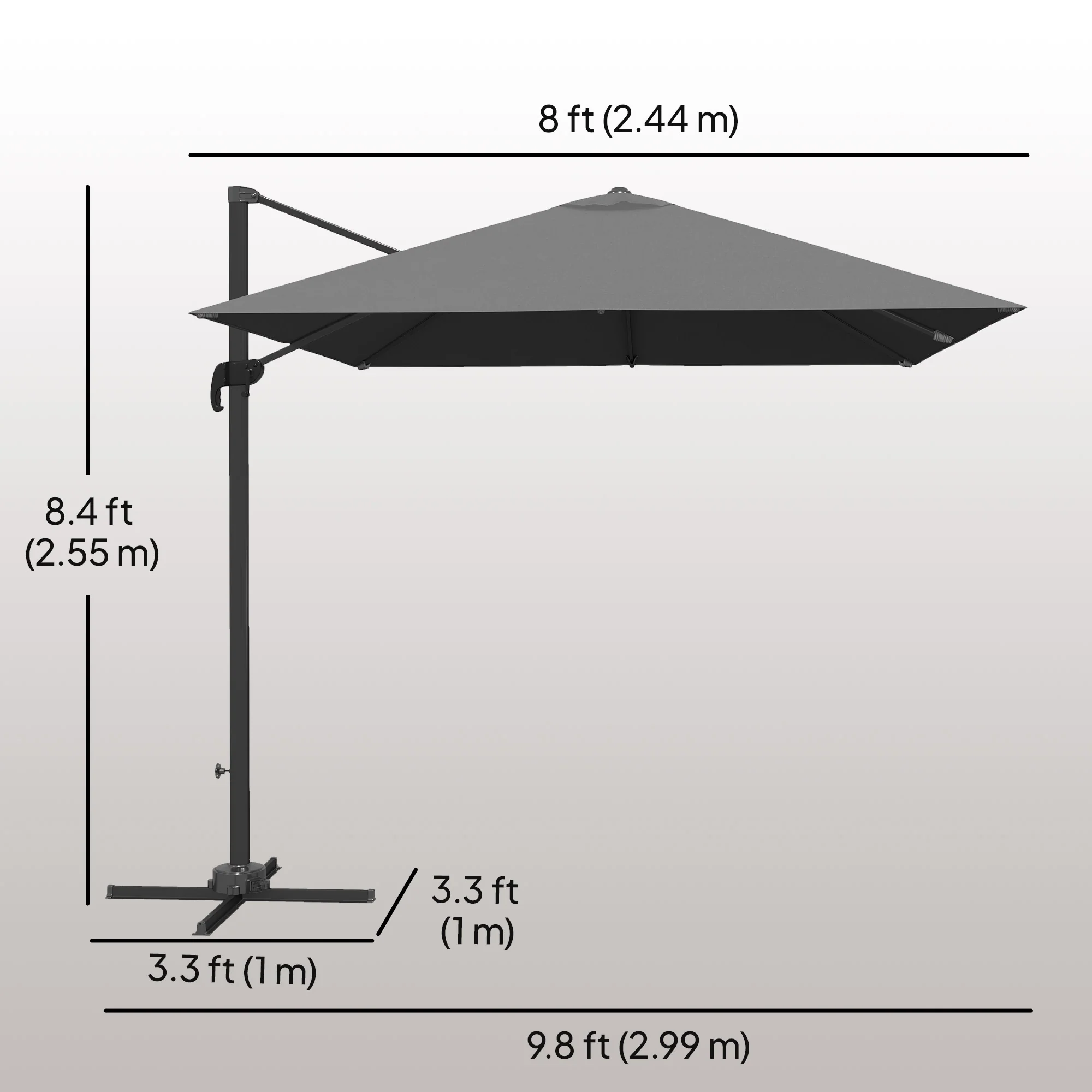8' Square Cantilever Umbrella, UPF50+, 360° Rotation, Dark Grey - Image 5