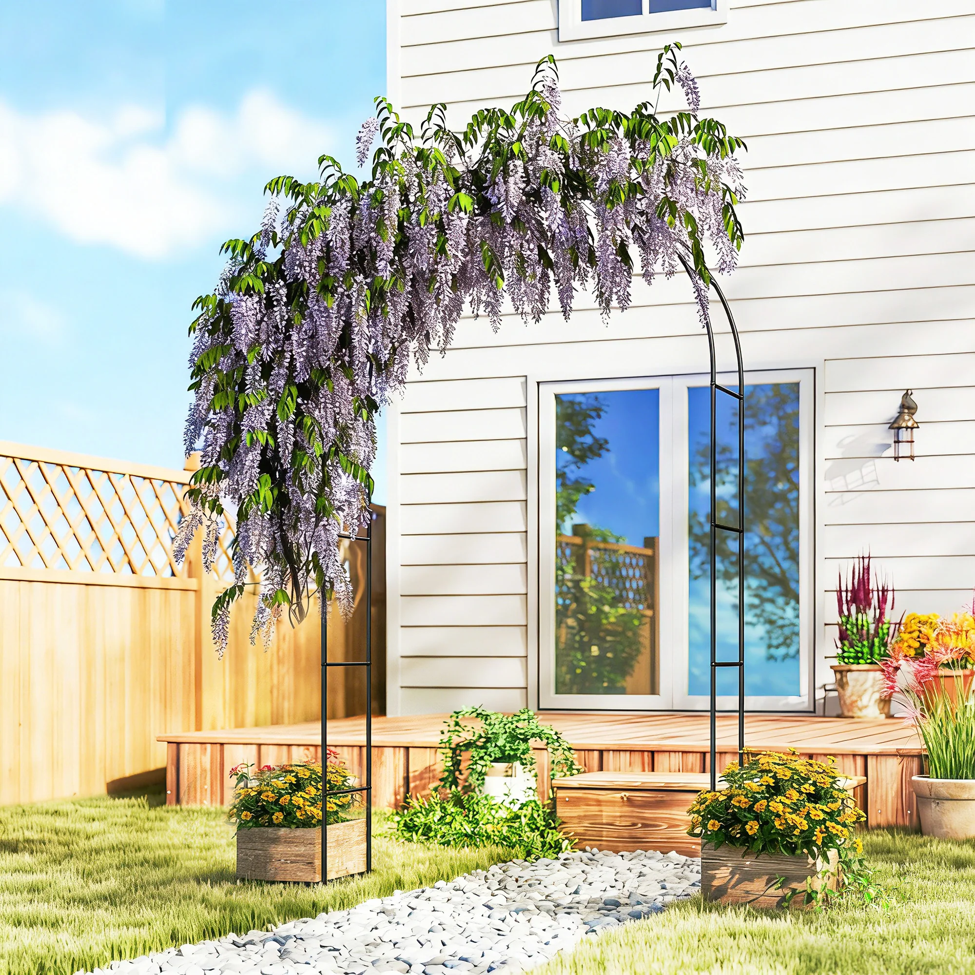 8 ft Steel Garden Arch Trellis with Base, Black - Image 3