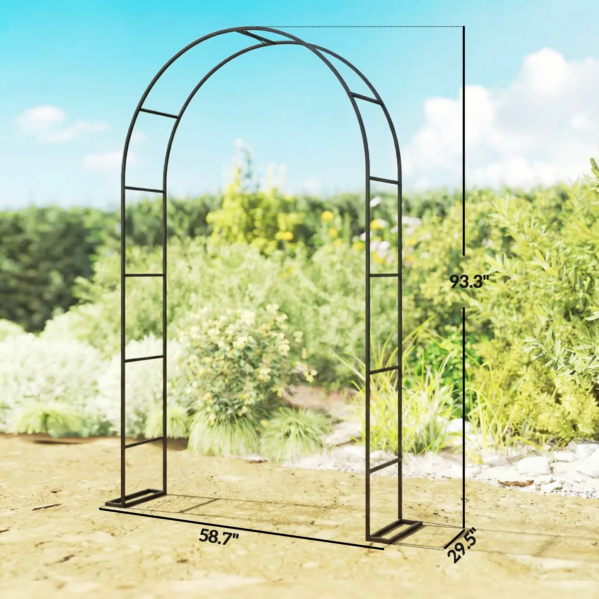 8 ft Steel Garden Arch Trellis with Base, Black - Image 5