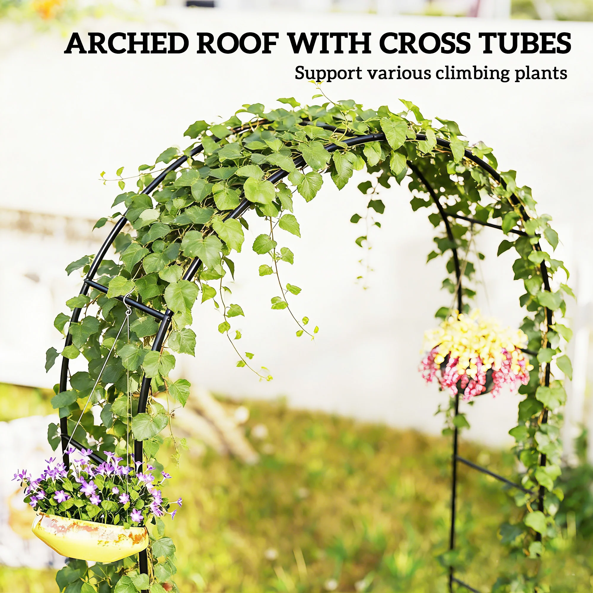 8 ft Steel Garden Arch Trellis with Base, Black - Image 6