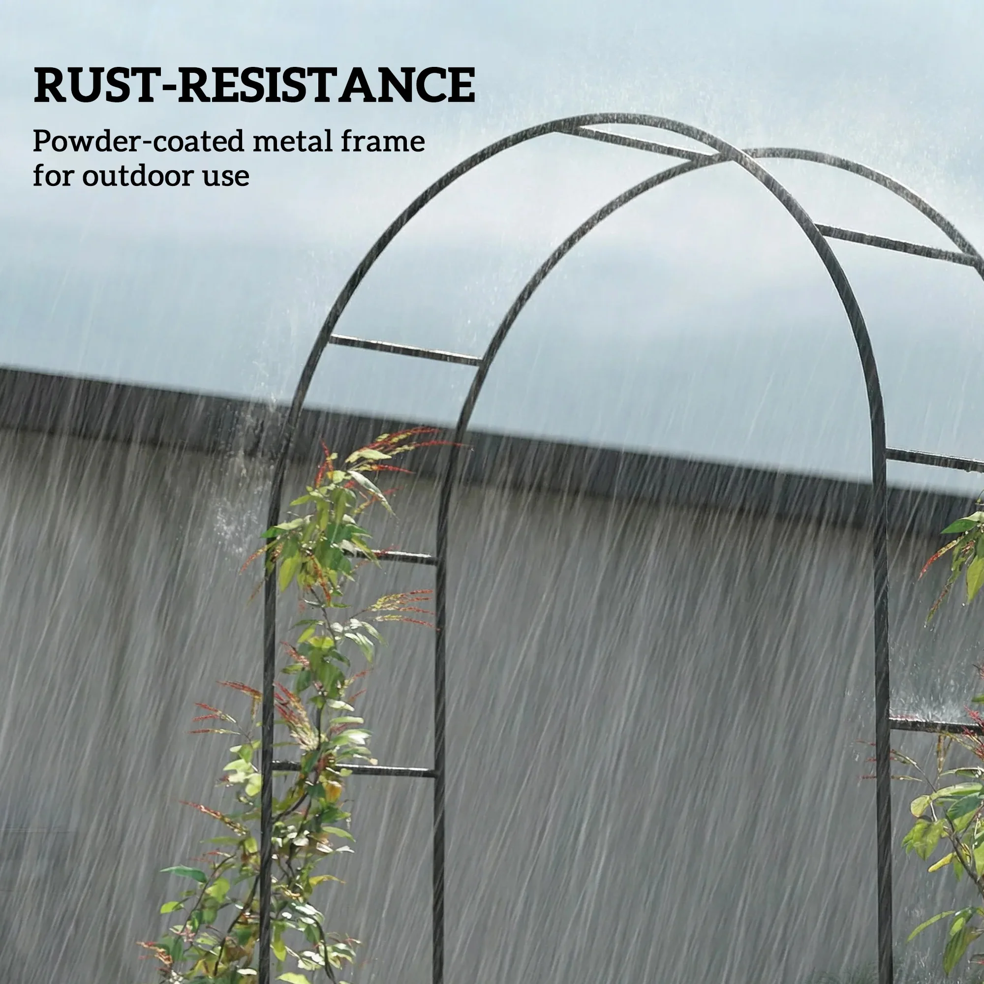 8 ft Steel Garden Arch Trellis with Base, Black - Image 8