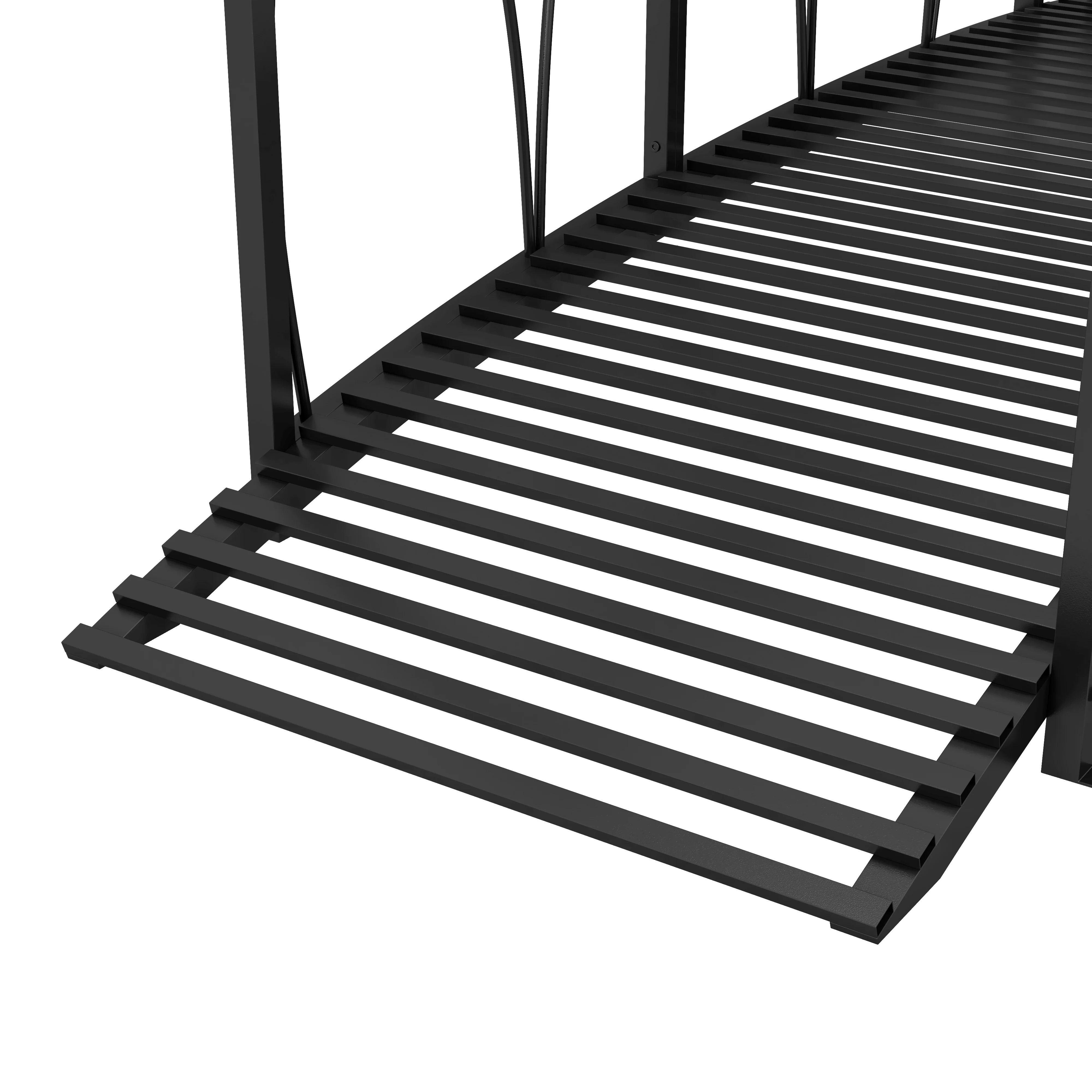 8' Metal Arch Garden Bridge with Safety Railings, Decorative Arc Footbridge with Delicate Scrollwork, Pond Bridge for Backyard Creek Stream, Black - Image 11