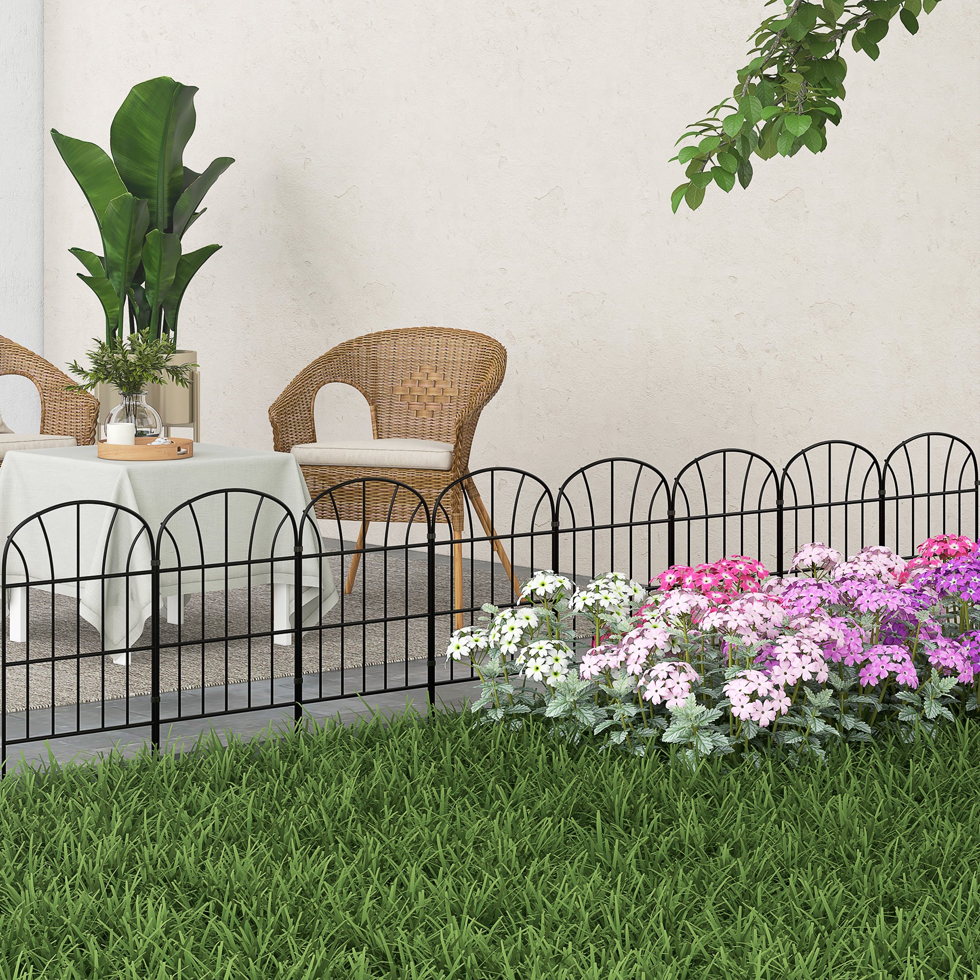 8 Panels Rustproof Metal Decorative Garden Fence, Landscape Flower Bed Border, Black - Image 3