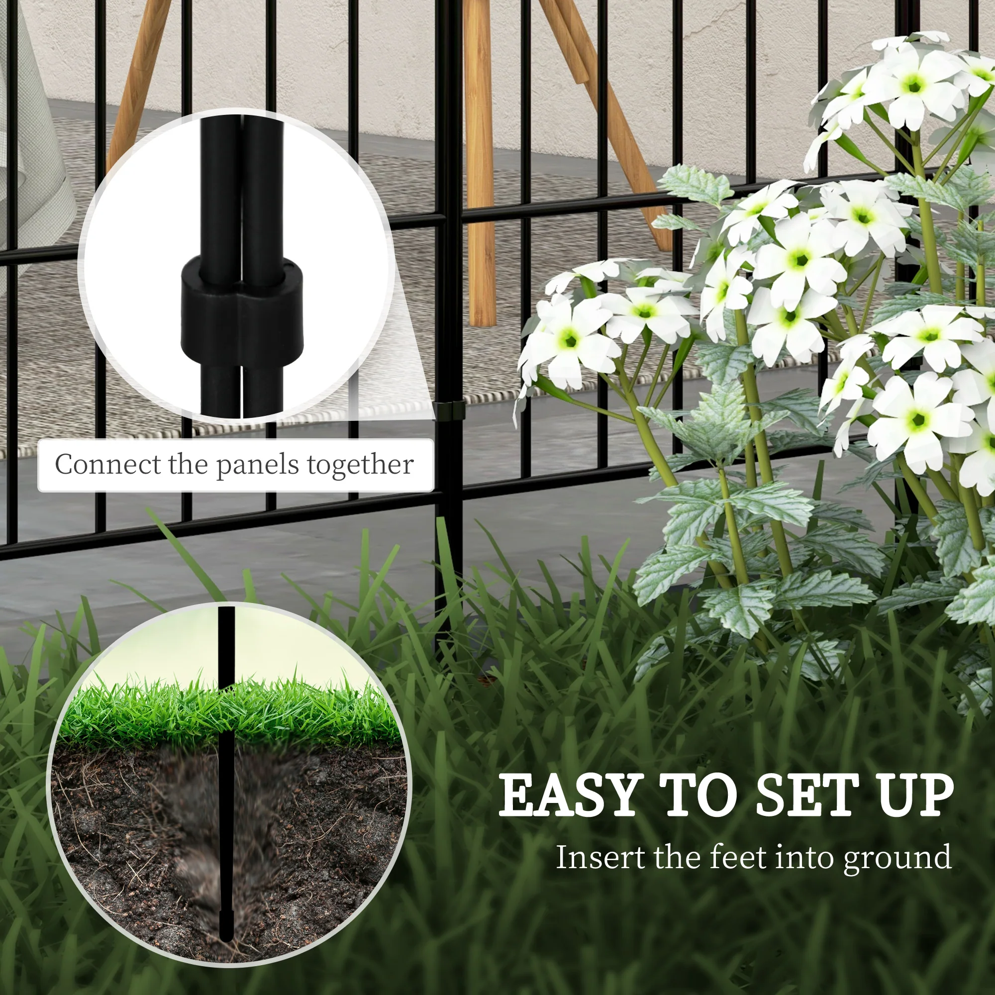 8 Panels Rustproof Metal Decorative Garden Fence, Landscape Flower Bed Border, Black - Image 6