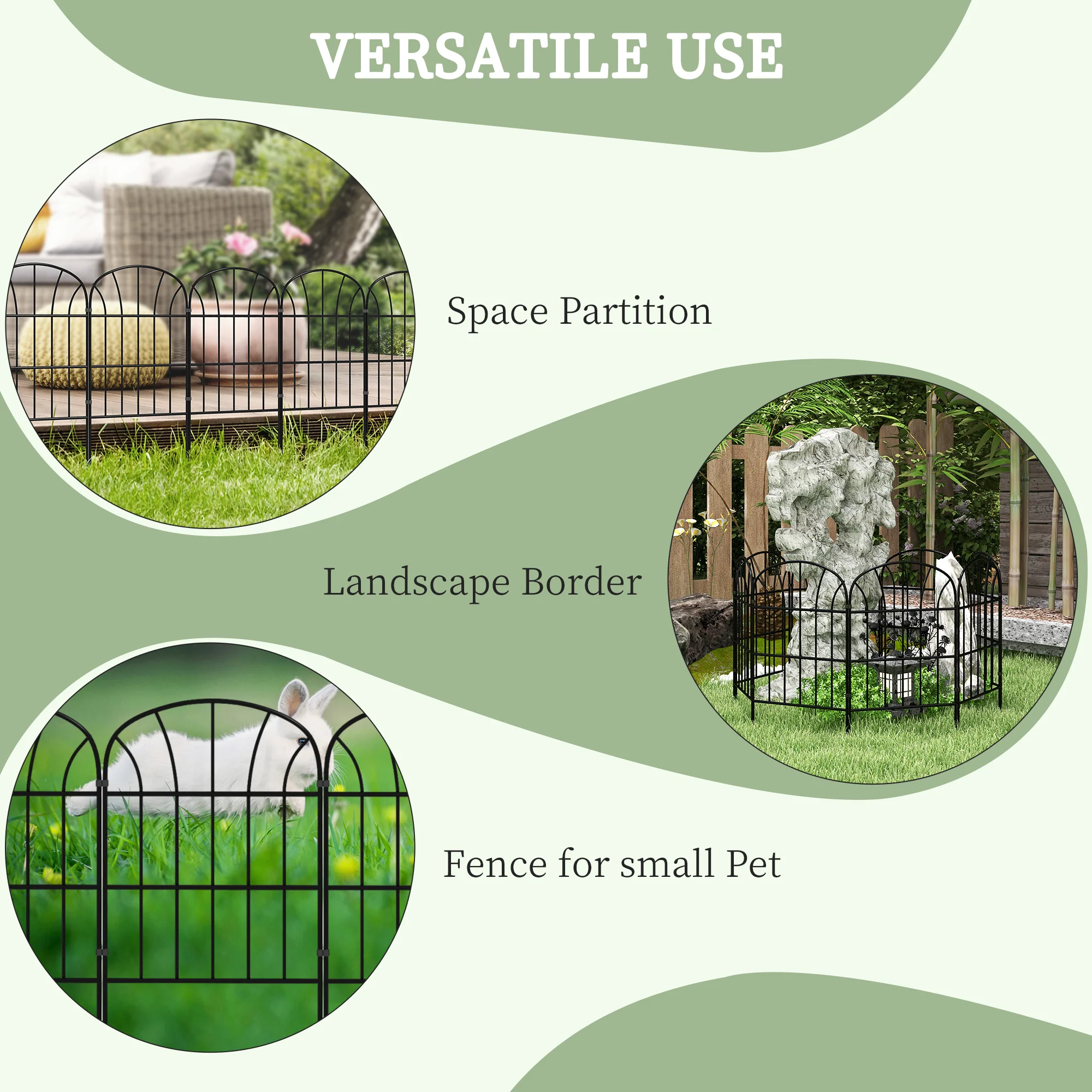 8 Panels Rustproof Metal Decorative Garden Fence, Landscape Flower Bed Border, Black - Image 8