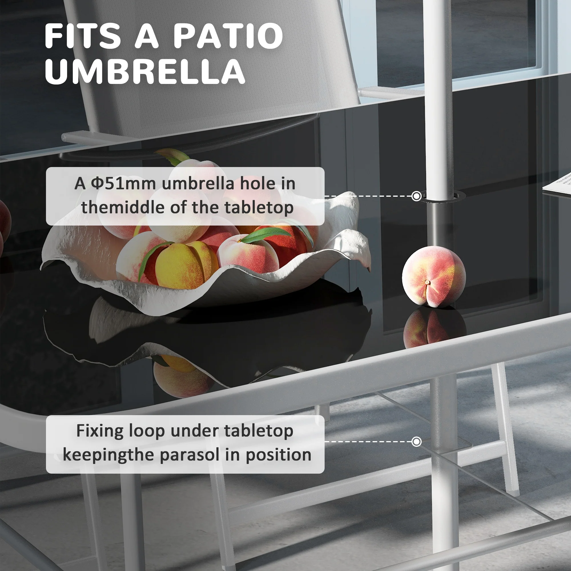 8 Piece Patio Set with Umbrella, Outdoor Dining Table & 6 Folding Chairs w/ Mesh Seat, Grey - Image 10