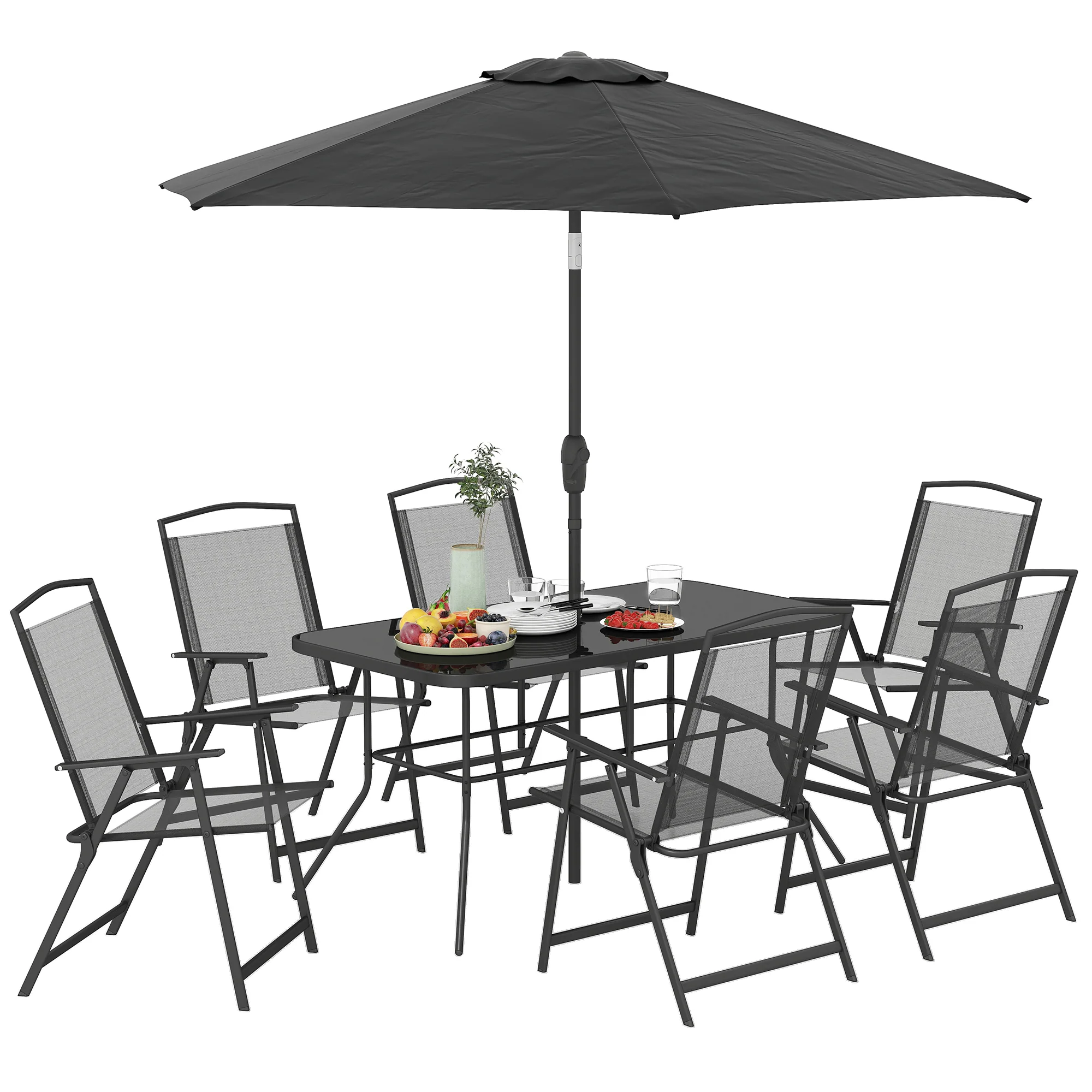 8-Piece Patio Dining Set with Table Umbrella, Black