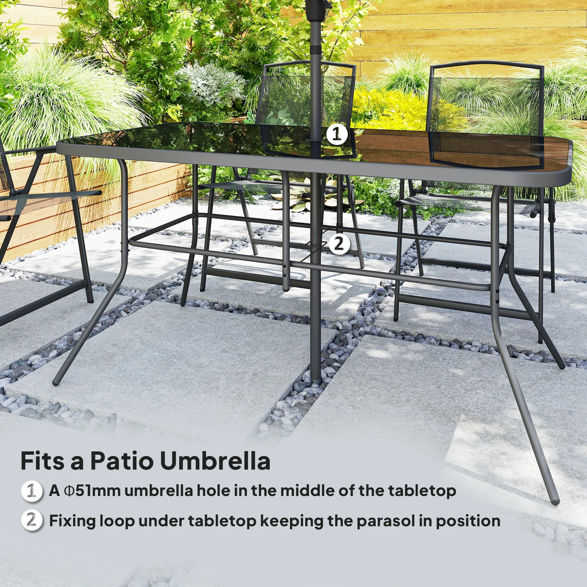 8-Piece Patio Dining Set with Table Umbrella, Black - Image 10
