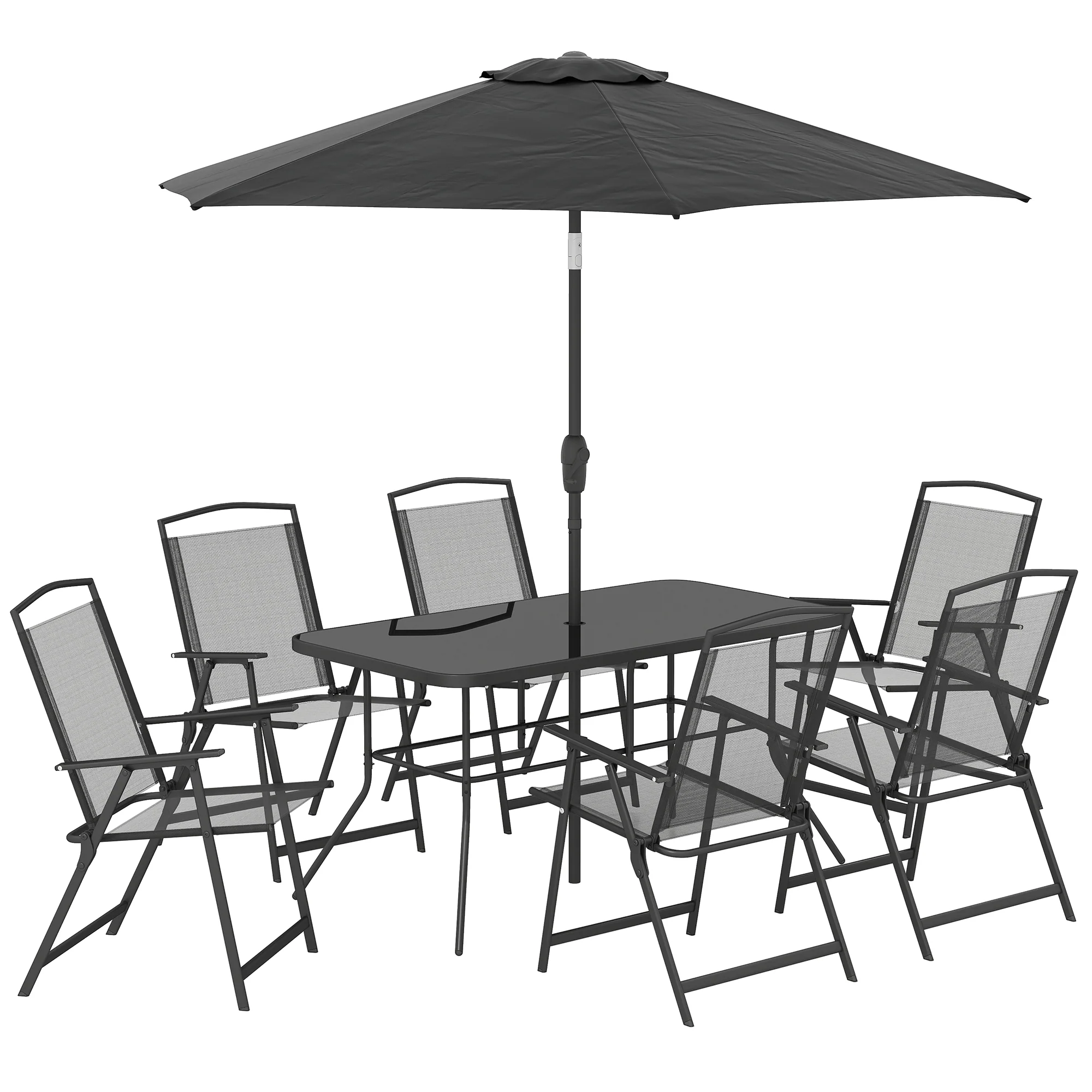 8-Piece Patio Dining Set with Table Umbrella, Black - Image 12