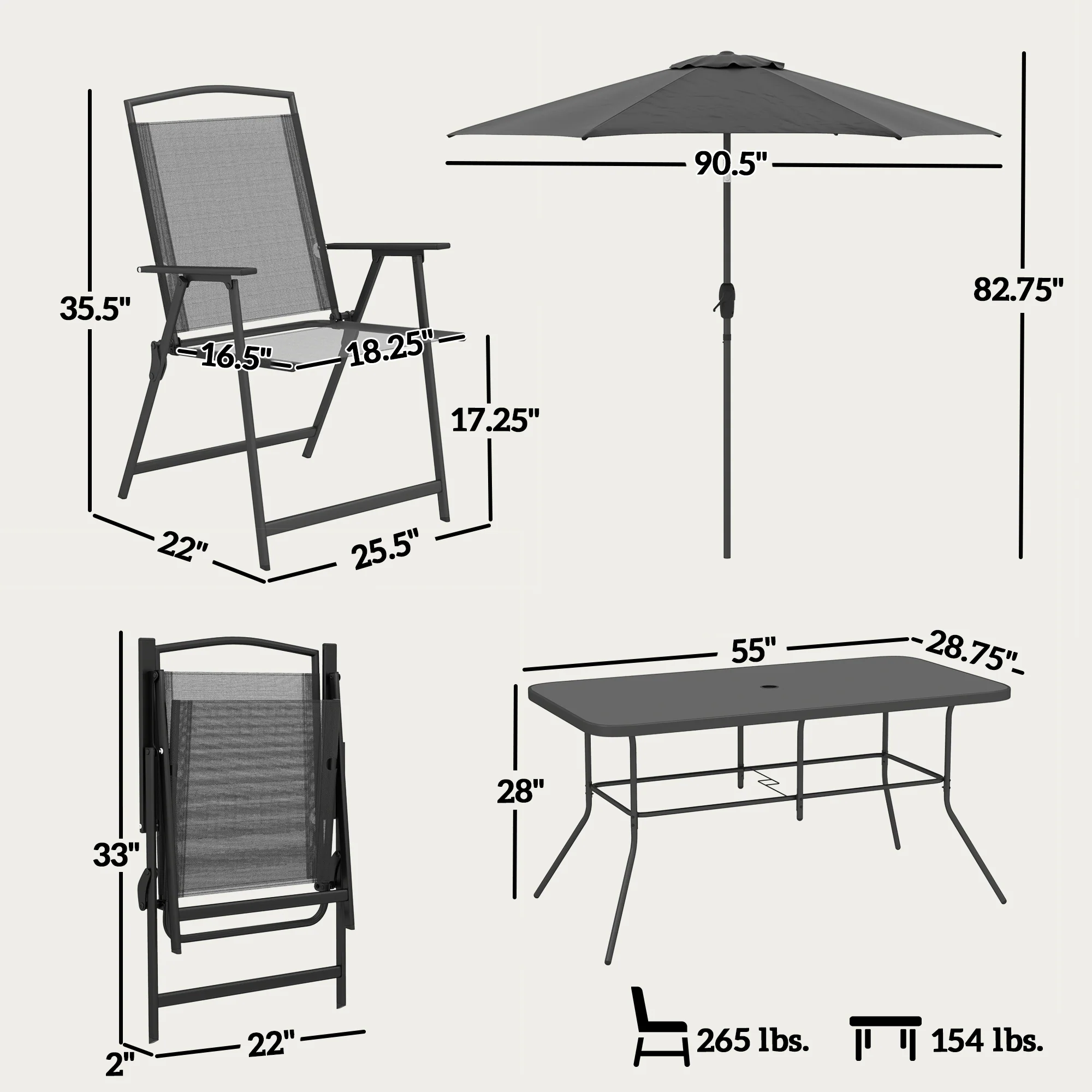 8-Piece Patio Dining Set with Table Umbrella, Black - Image 5