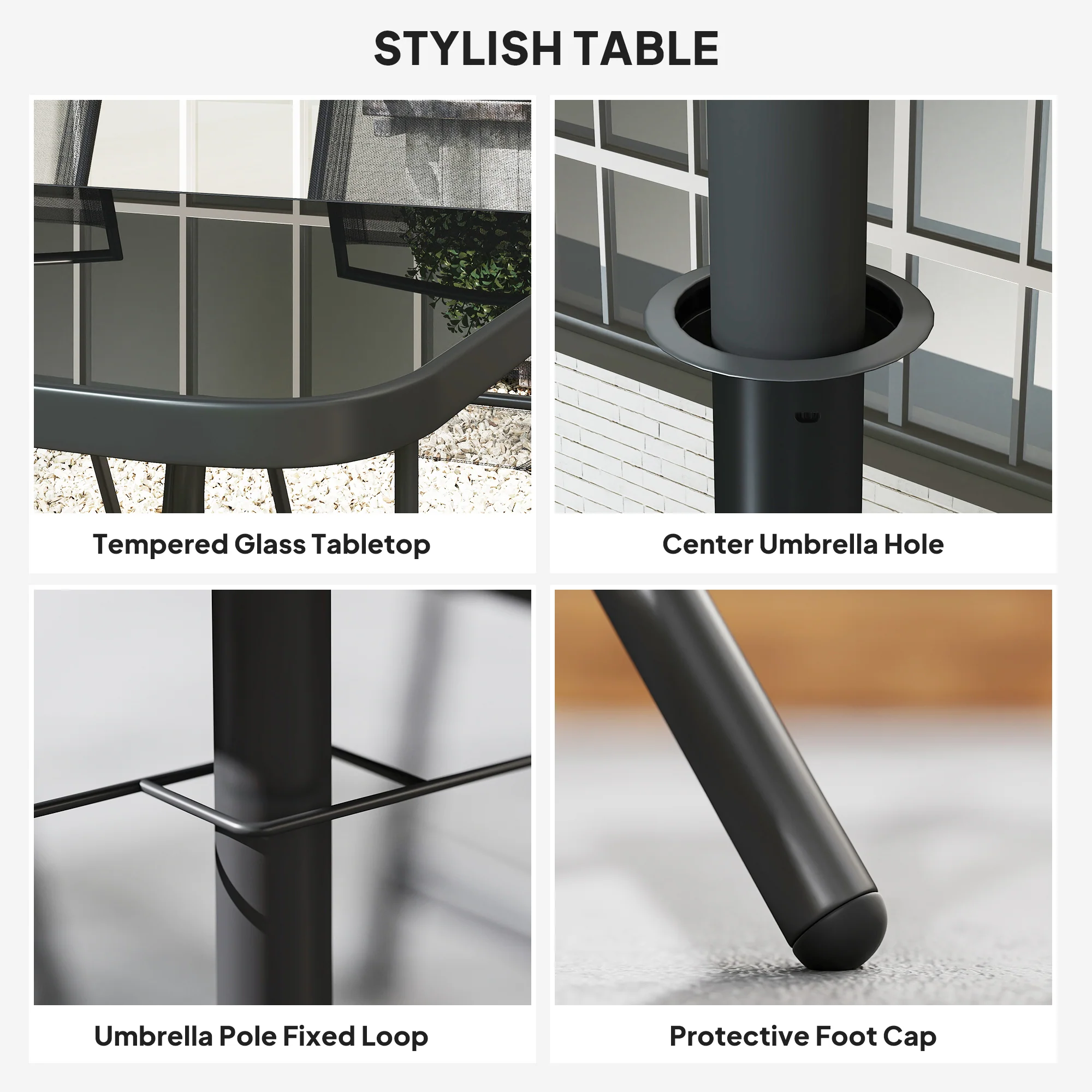 8-Piece Patio Dining Set with Table Umbrella, Black - Image 6