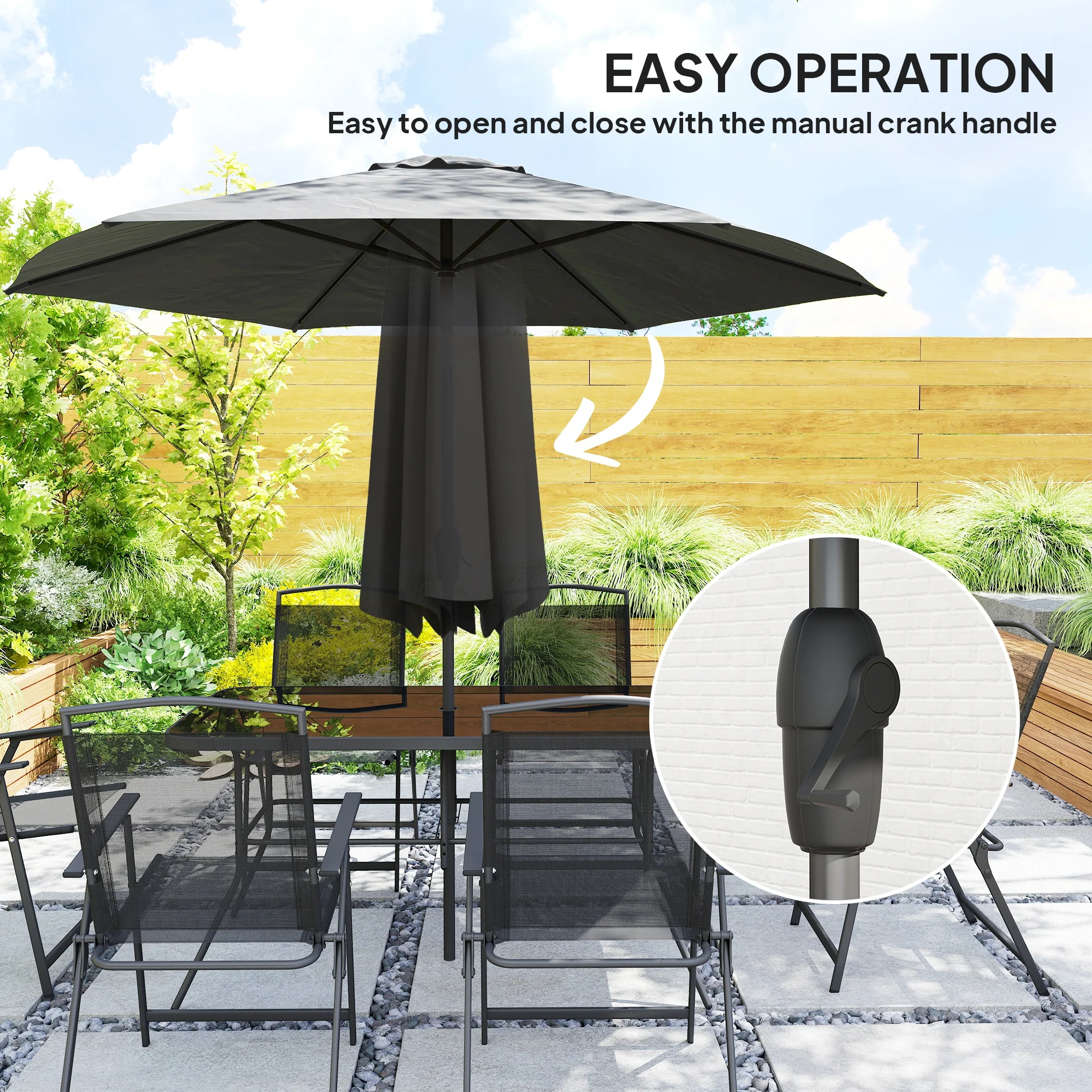 8-Piece Patio Dining Set with Table Umbrella, Black - Image 9