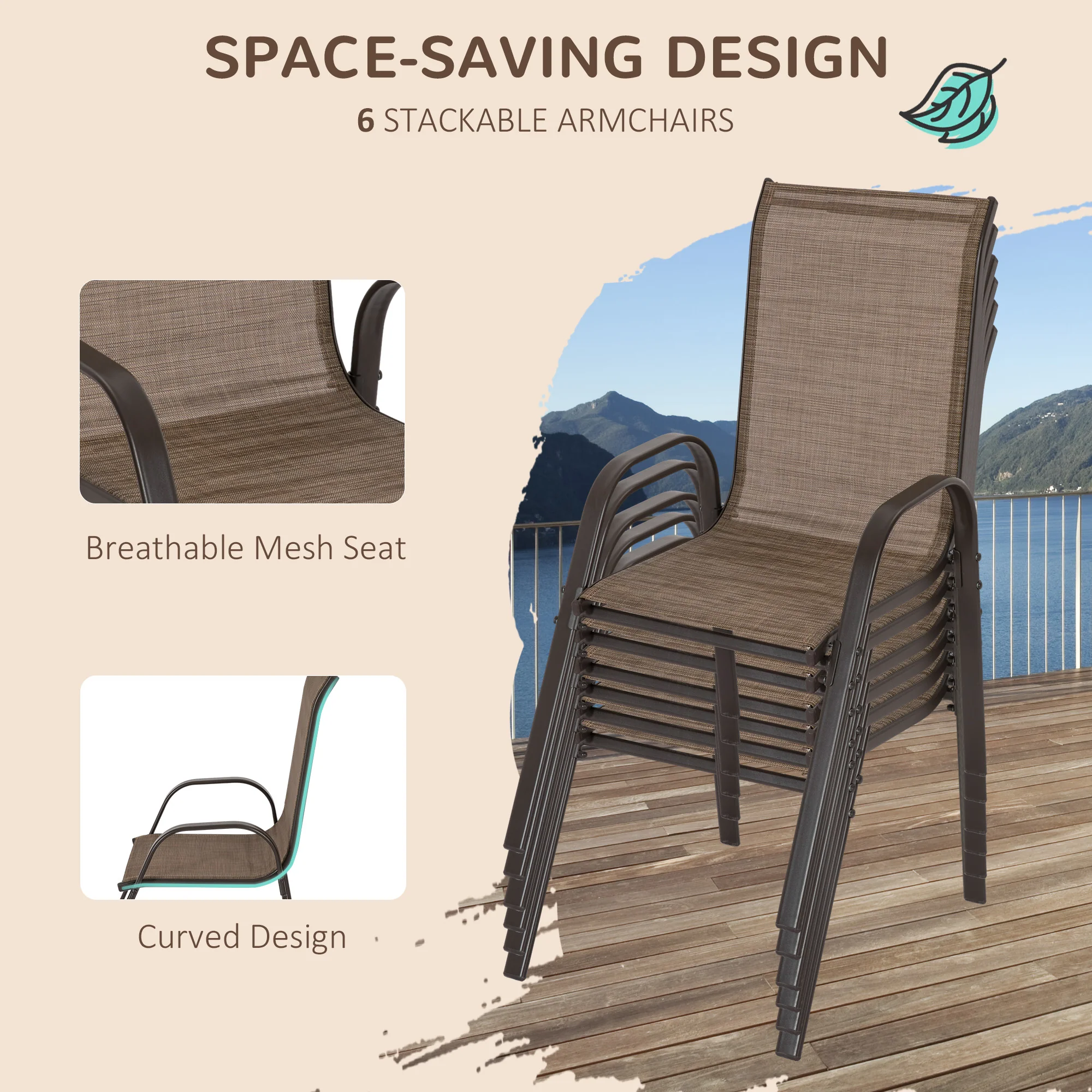 8-Piece Patio Dining Set with 9 Ft Table Umbrella, Mixed Brown - Image 8