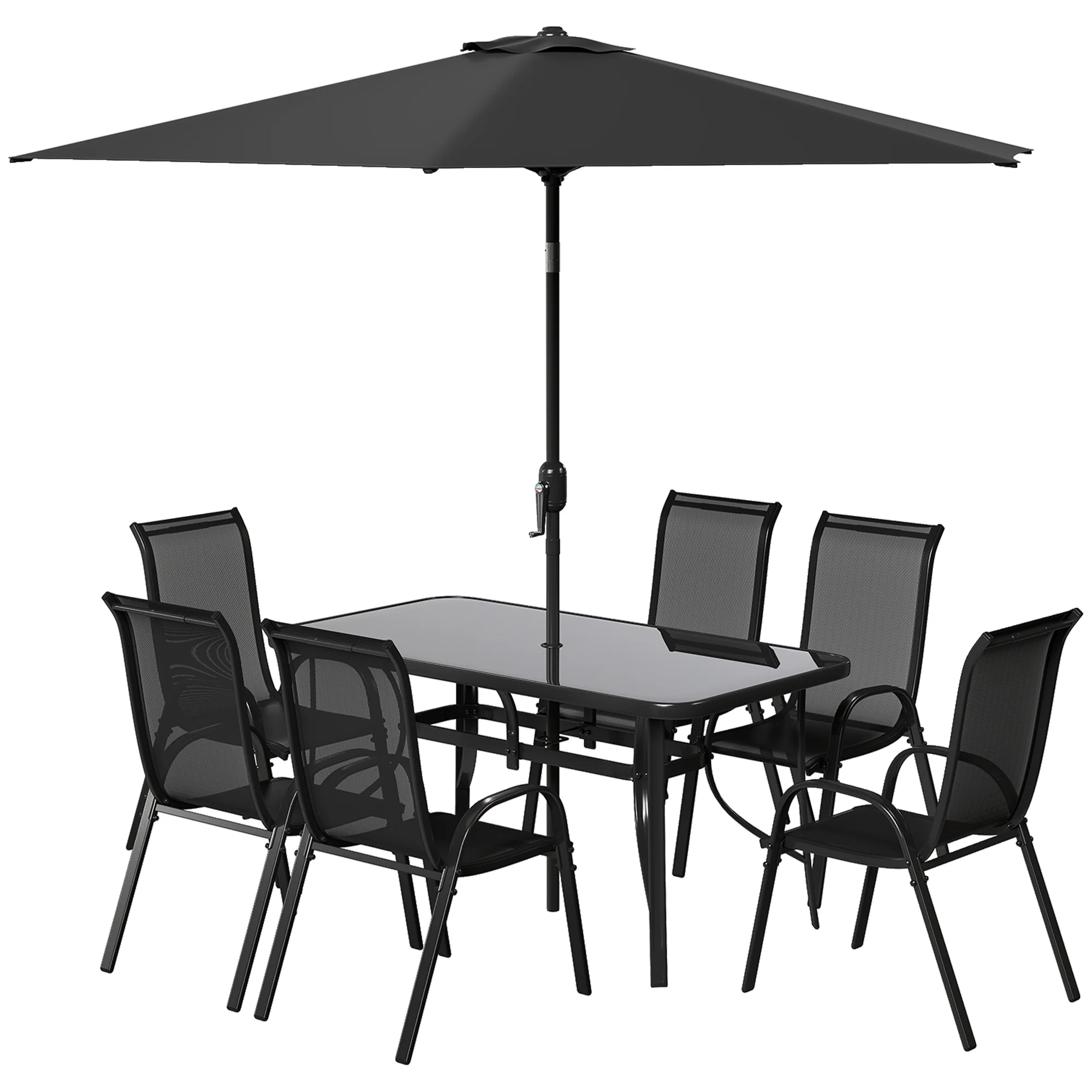 8-Piece Patio Dining Set with 9 Ft Umbrella, Black - Image 2