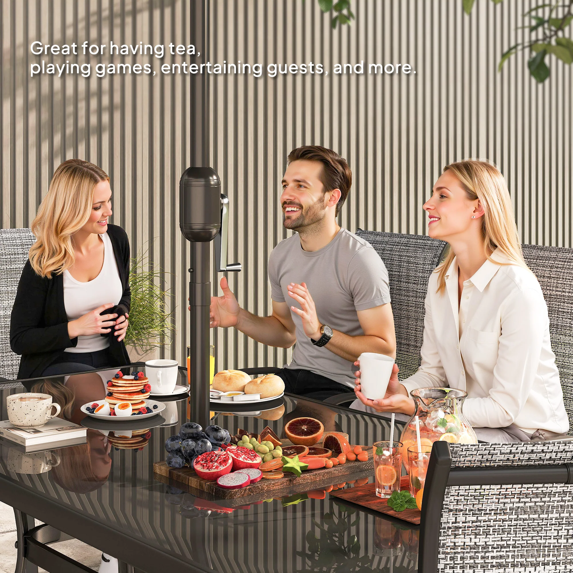 8-Piece Patio Dining Set with 9 Ft Umbrella, Mixed Gray - Image 10