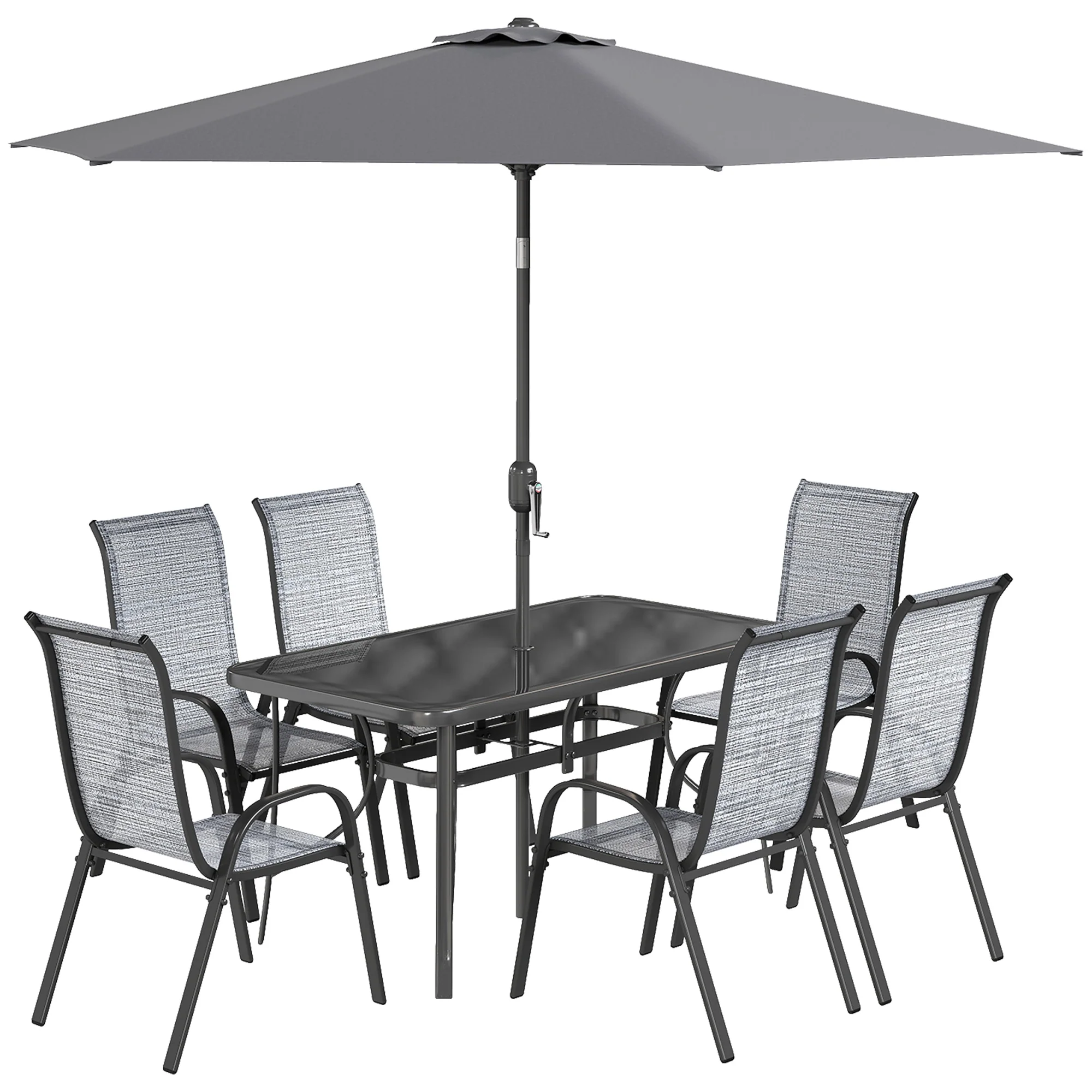 8-Piece Patio Dining Set with 9 Ft Umbrella, Mixed Gray - Image 12