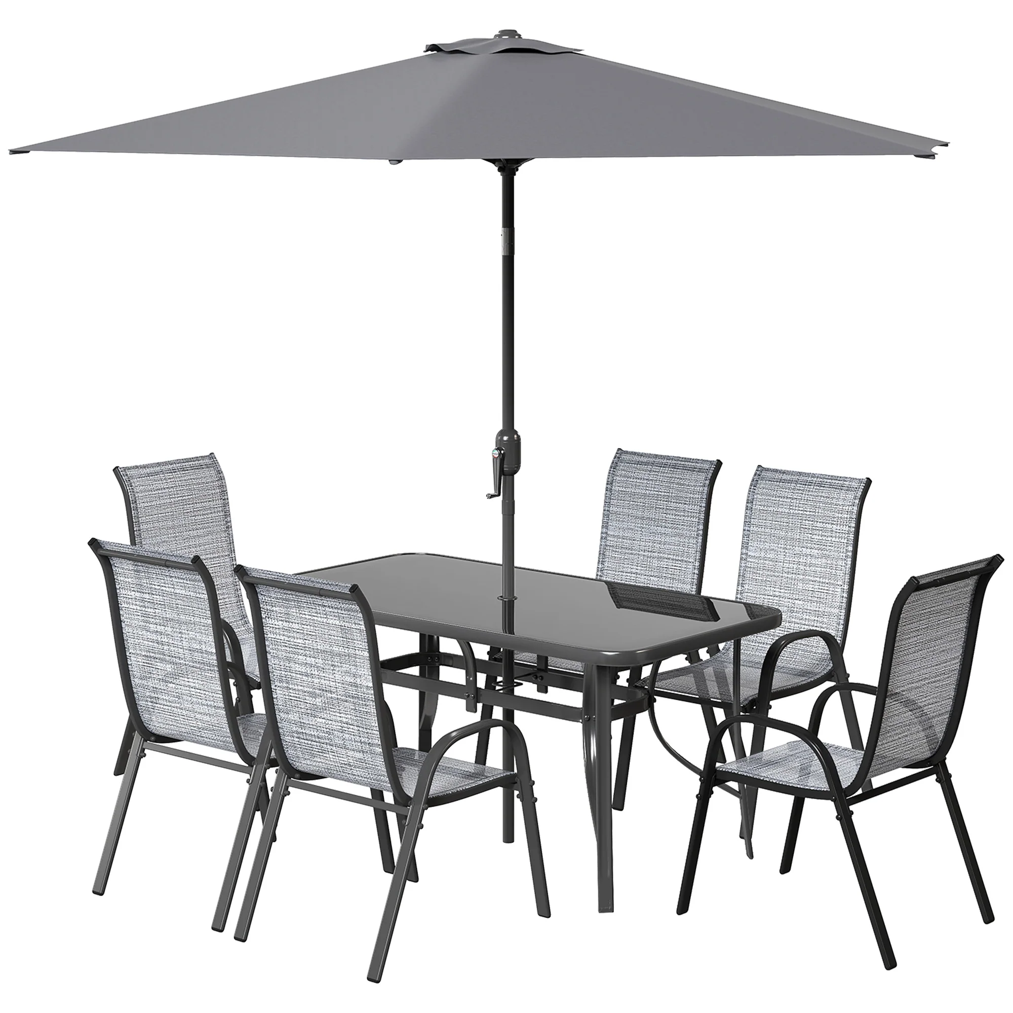 8-Piece Patio Dining Set with 9 Ft Umbrella, Mixed Gray - Image 2