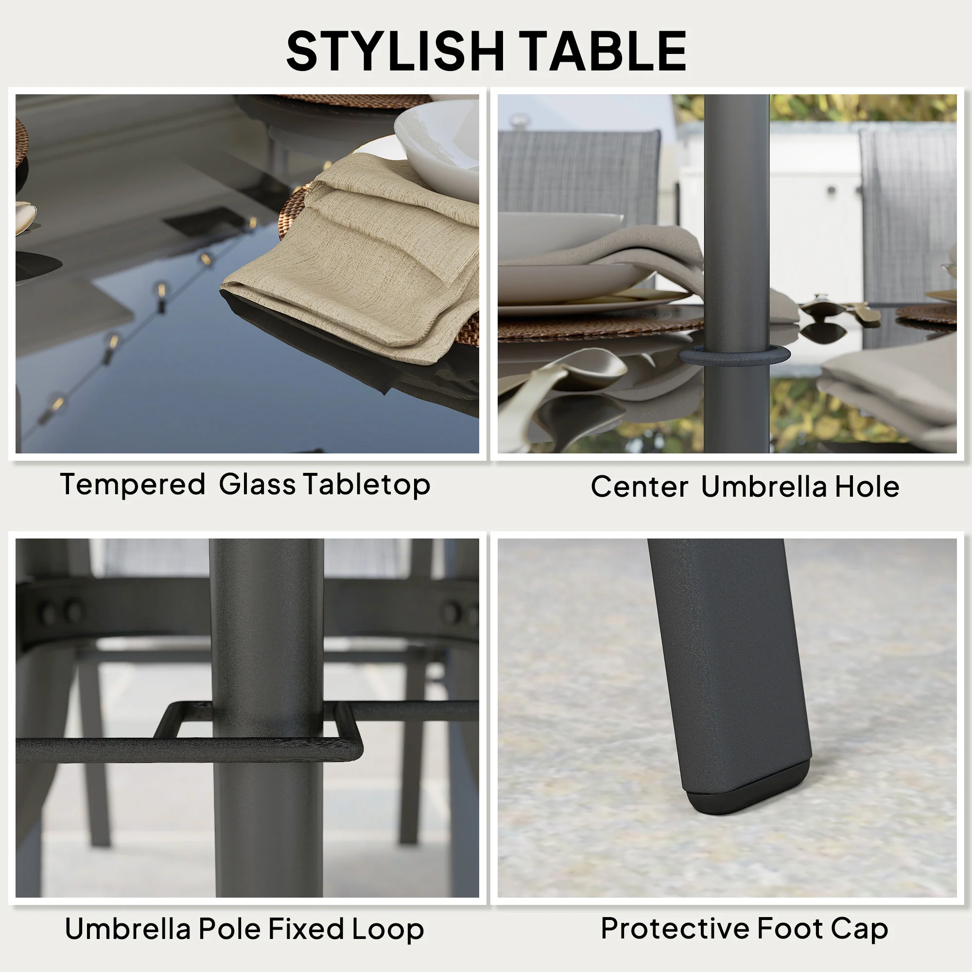 8-Piece Patio Dining Set with 9 Ft Umbrella, Mixed Gray - Image 6