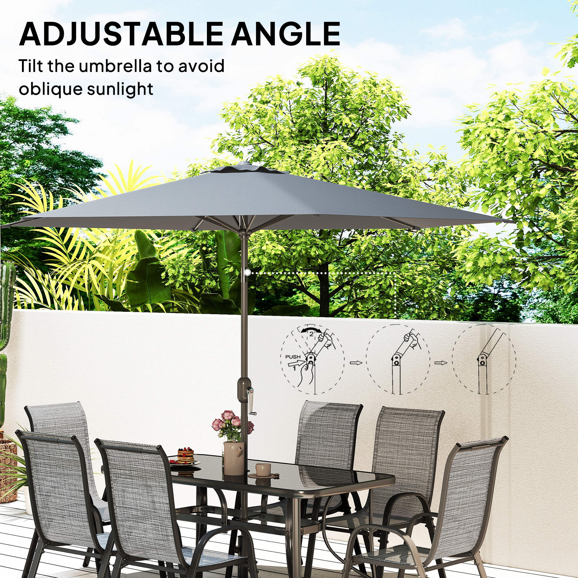 8-Piece Patio Dining Set with 9 Ft Umbrella, Mixed Gray - Image 7