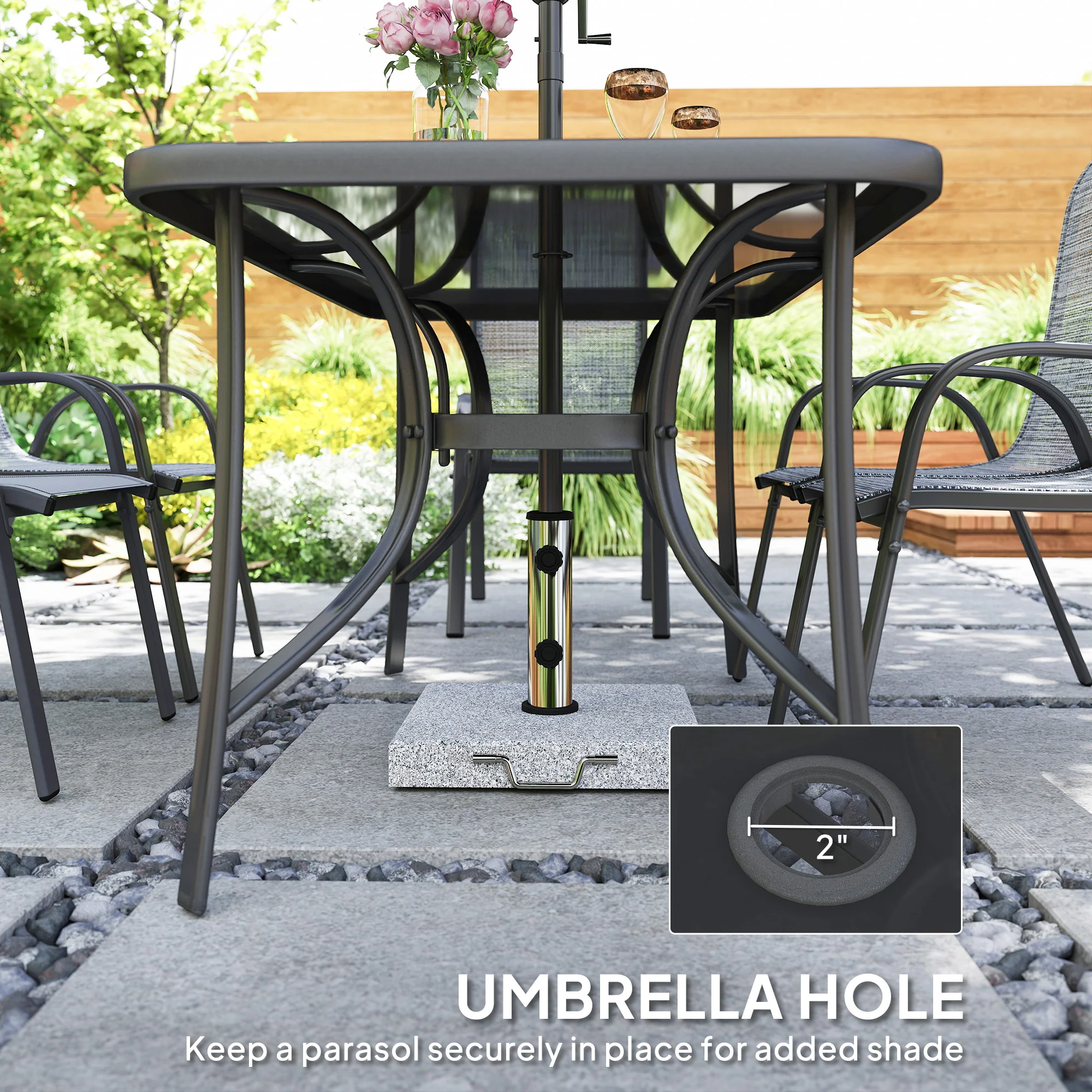 8-Piece Patio Dining Set with 9 Ft Umbrella, Mixed Gray - Image 8