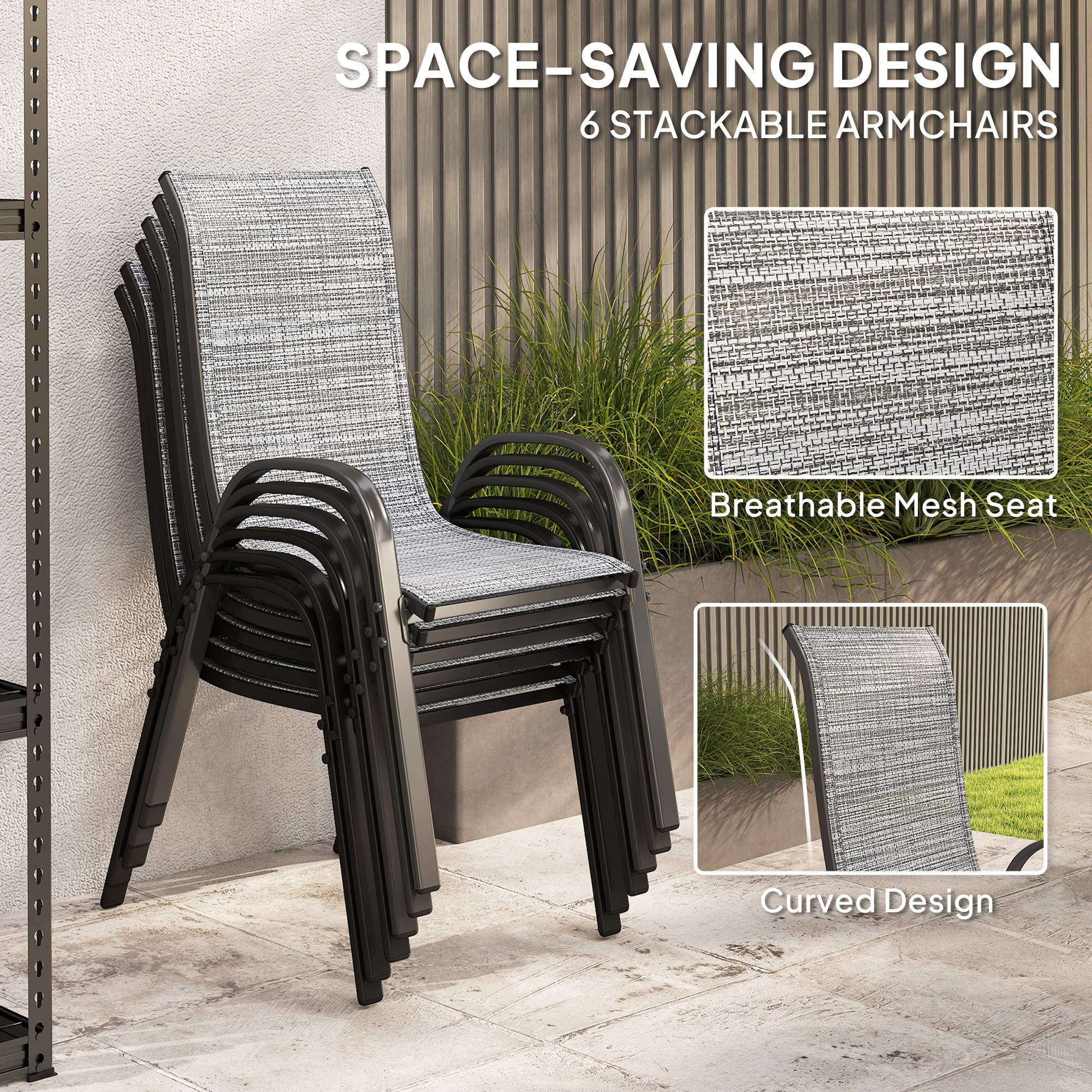 8-Piece Patio Dining Set with 9 Ft Umbrella, Mixed Gray - Image 9