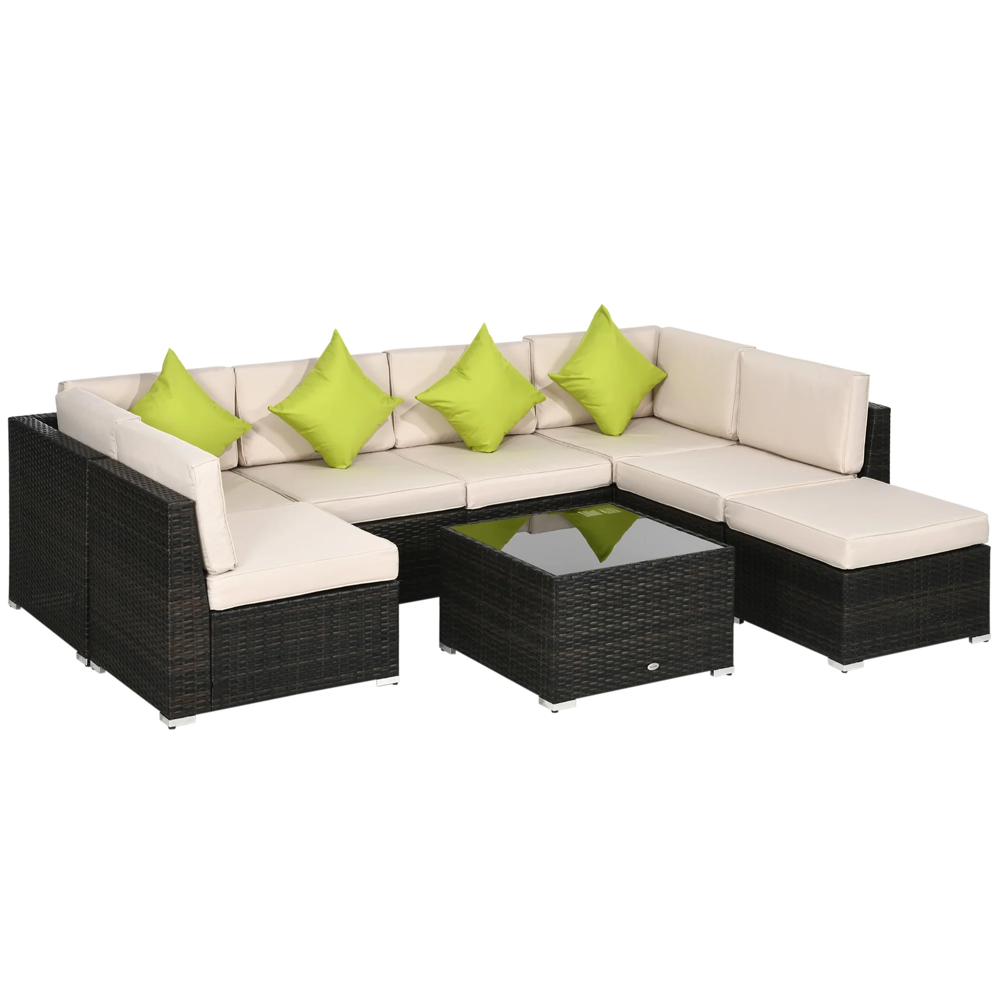 8 Pieces PE Rattan Corner Sofa Set with Cushion, Pillows & Tempered Glass Table, Brown - Image 12