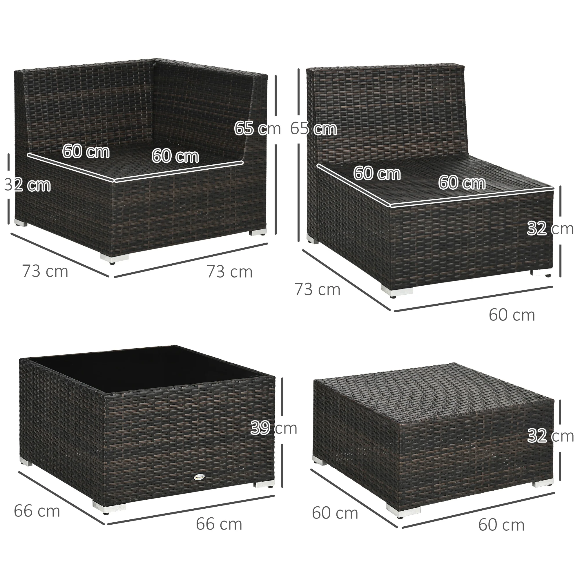 8 Pieces PE Rattan Corner Sofa Set with Cushion, Pillows & Tempered Glass Table, Brown - Image 5