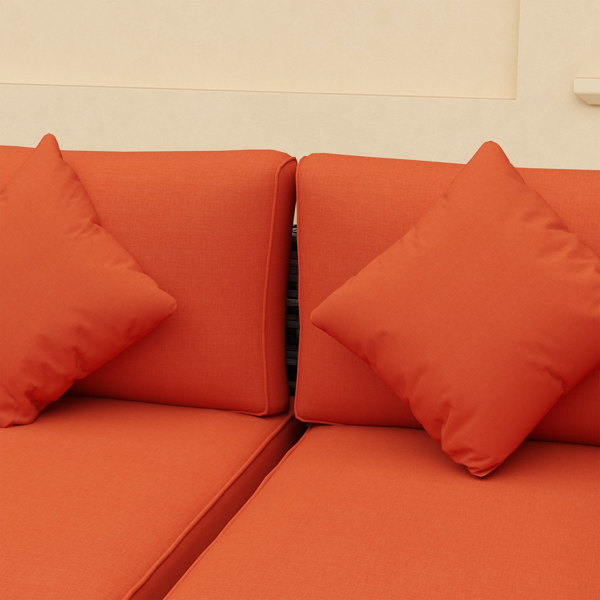 8 Pieces PE Rattan Corner Sofa Set with Cushion, Pillows & Tempered Glass Table, Orange - Image 10