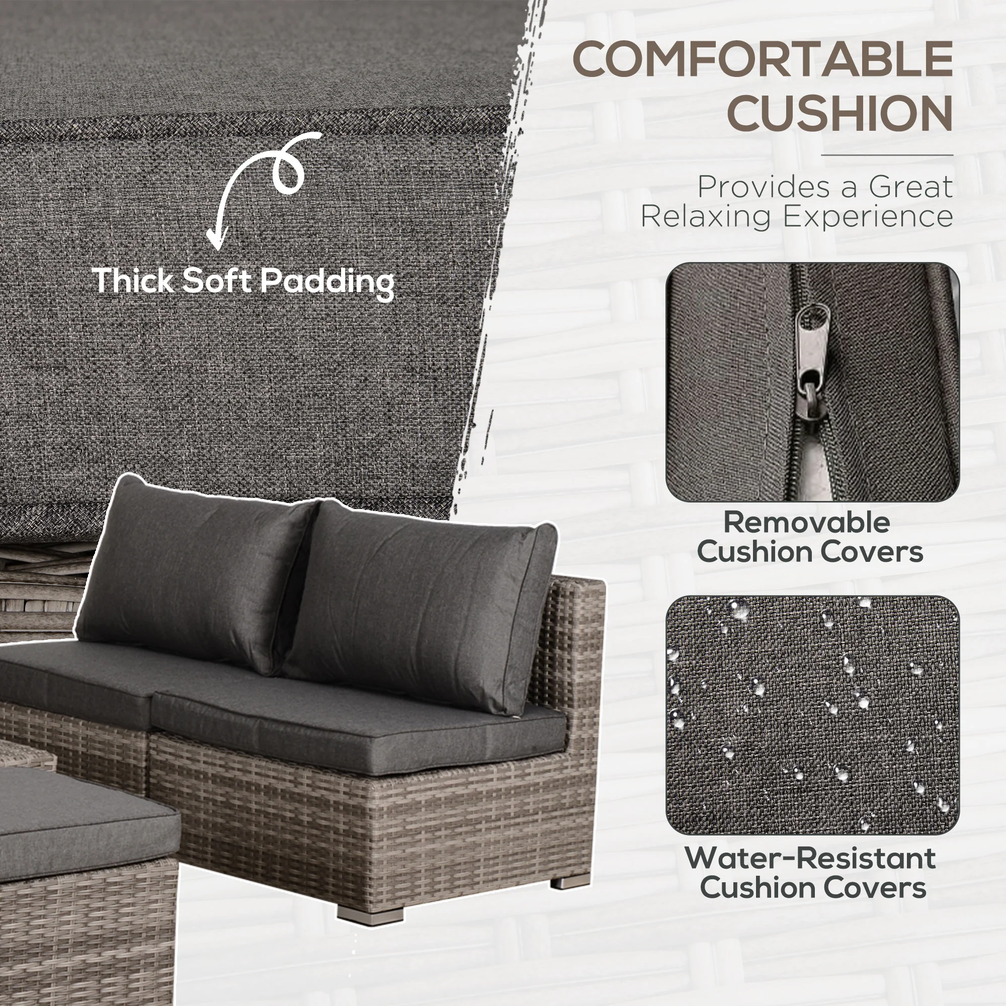 8 Piece Rattan Garden Furniture Set with Chairs, Footstools & Tables, Grey - Image 9