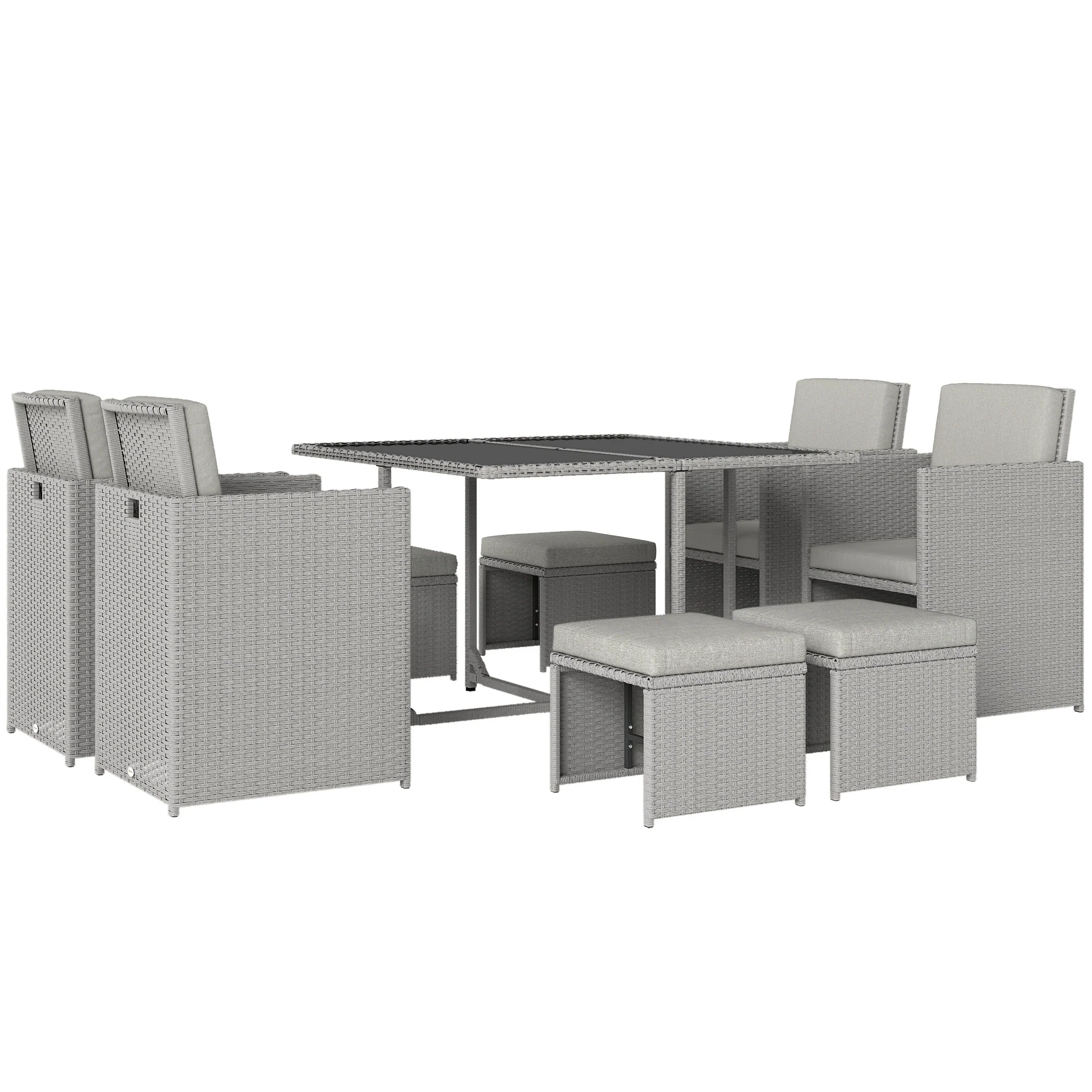 8 Seater Rattan Cube Garden Dining Set with Cushions, Light Grey - Image 12