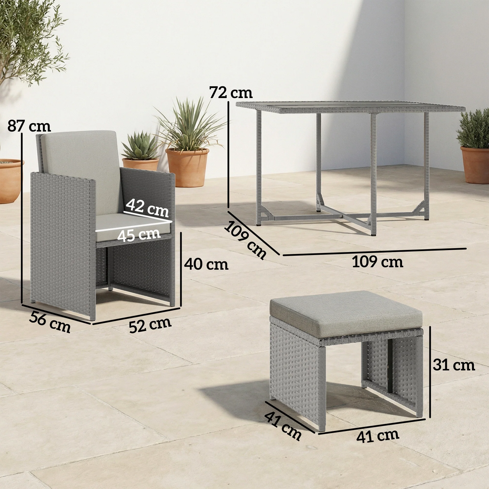 8 Seater Rattan Cube Garden Dining Set with Cushions, Light Grey - Image 5