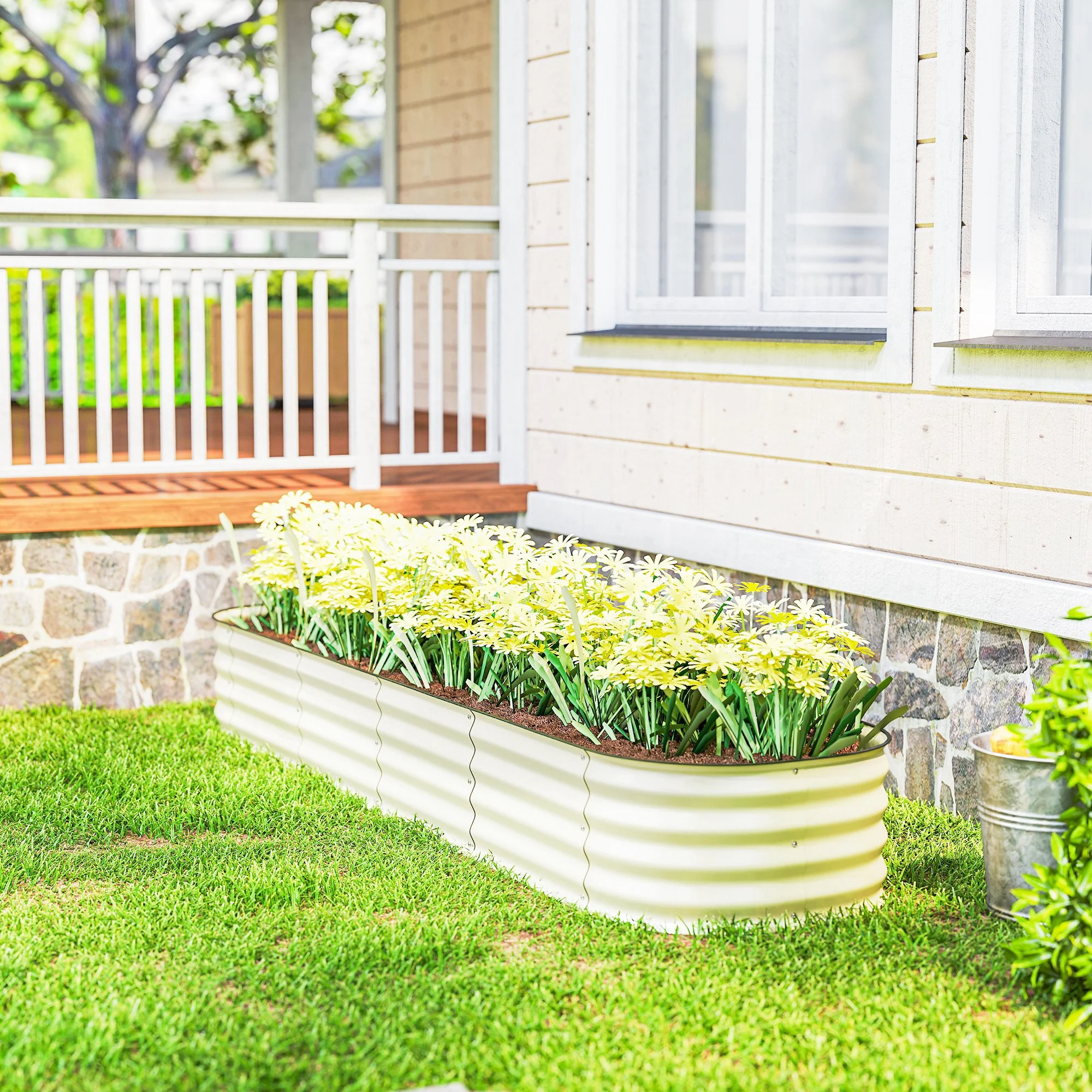 8' x 2' x 1' Galvanized Raised Garden Bed Kit, Cream - Image 10