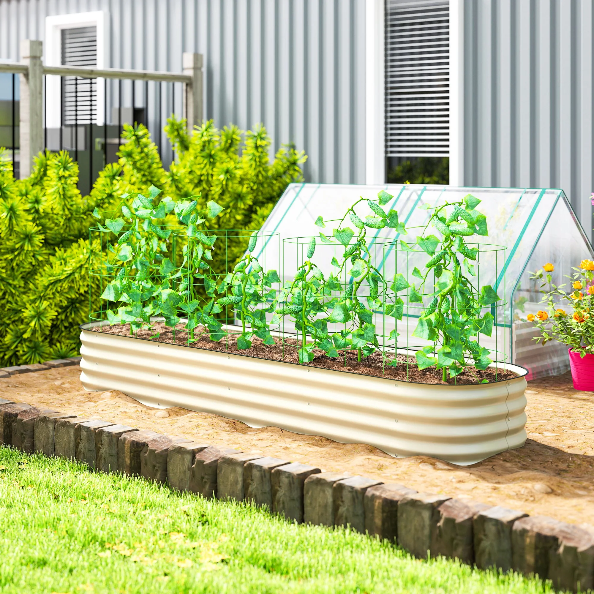 8' x 2' x 1' Galvanized Raised Garden Bed Kit, Cream - Image 3