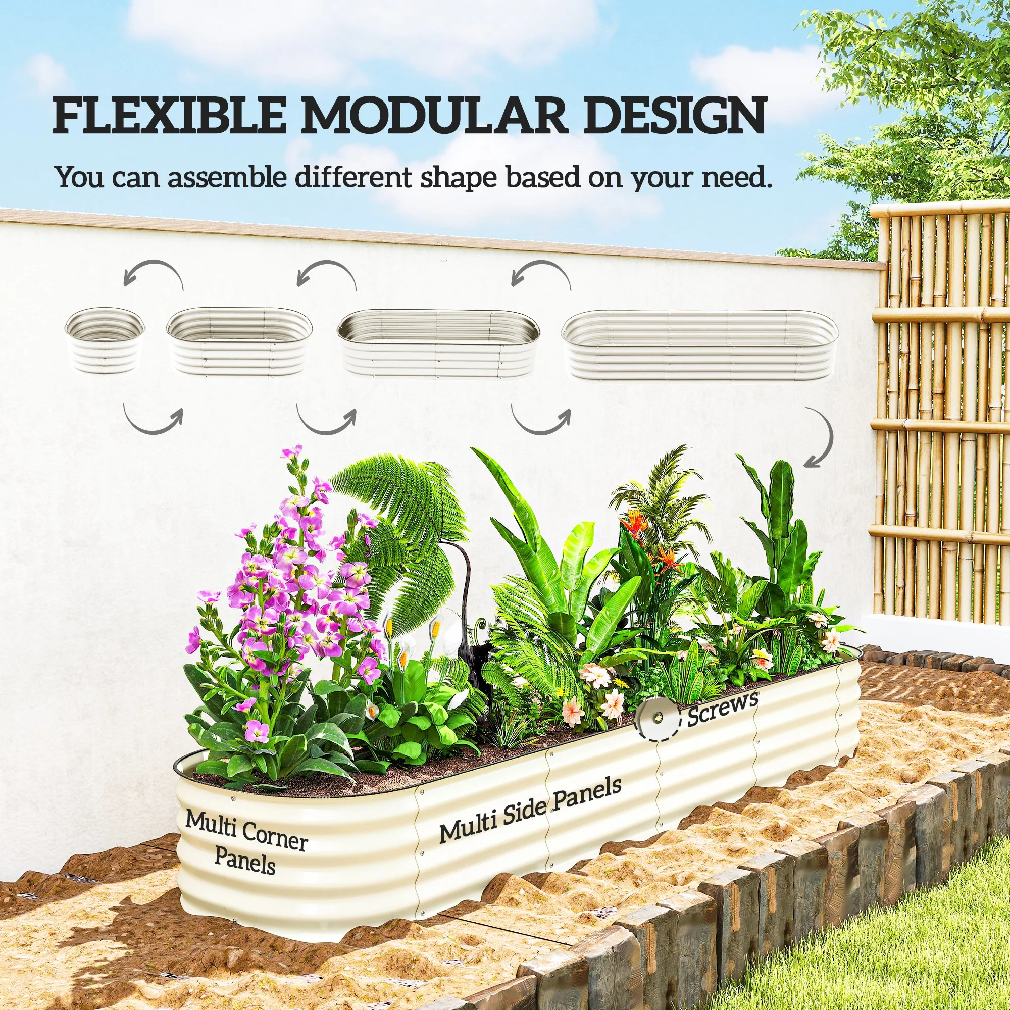 8' x 2' x 1' Galvanized Raised Garden Bed Kit, Cream - Image 6