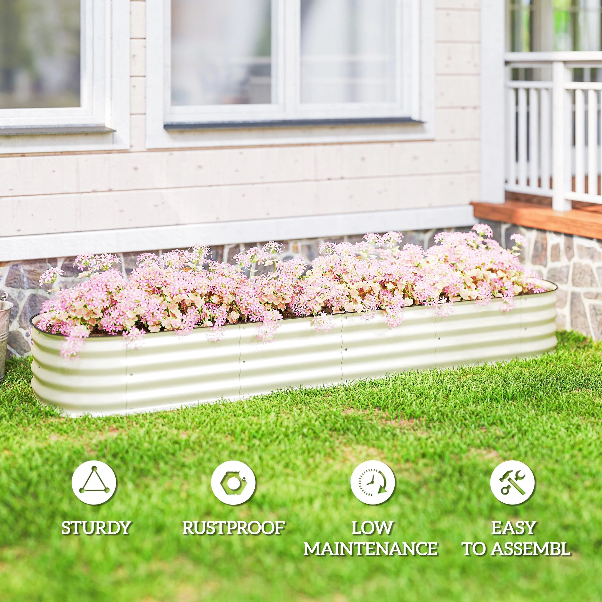 8' x 2' x 1' Galvanized Raised Garden Bed Kit, Cream - Image 9