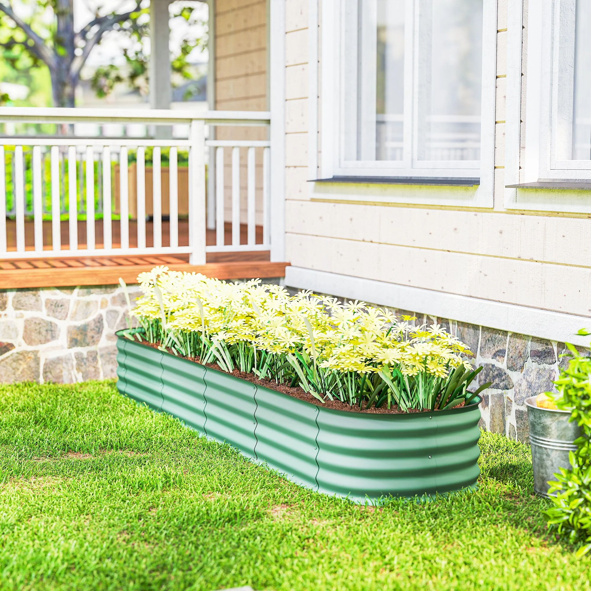 8' x 2' x 1' Galvanized Raised Garden Bed Kit, Green - Image 10