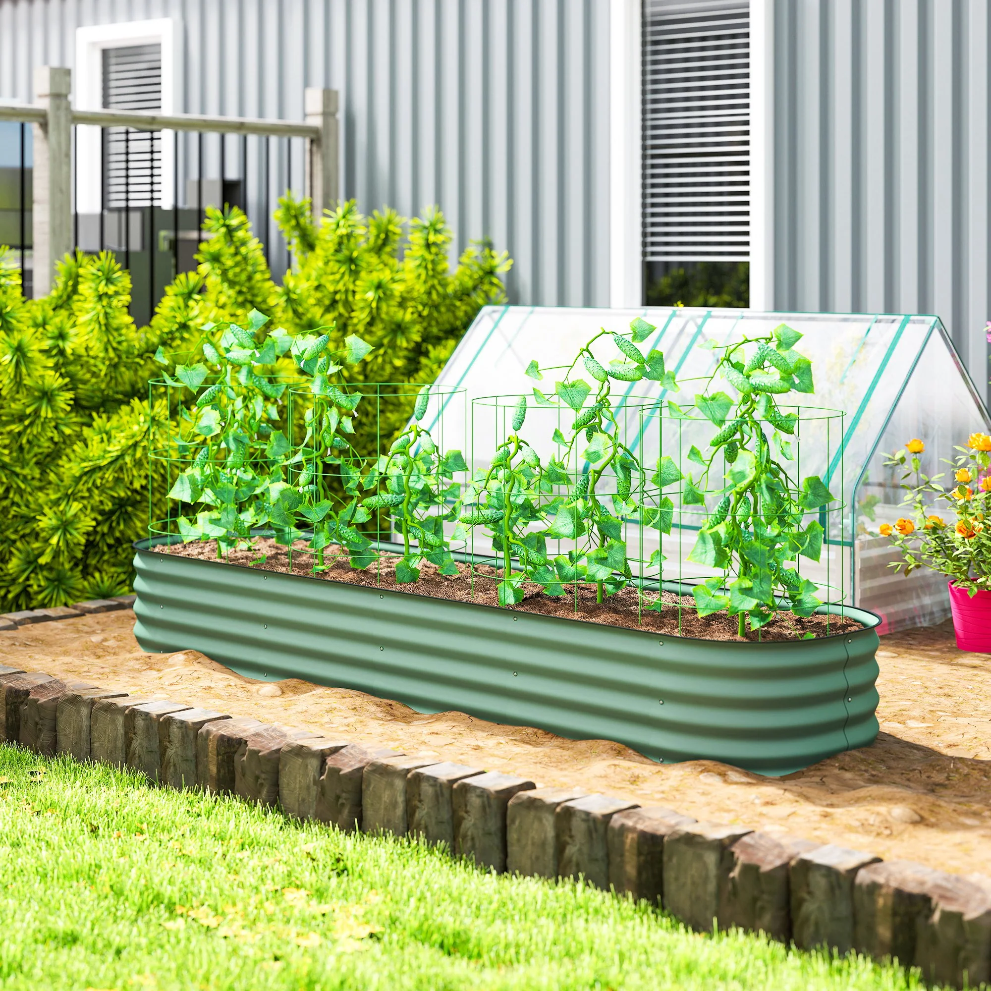 8' x 2' x 1' Galvanized Raised Garden Bed Kit, Green - Image 3