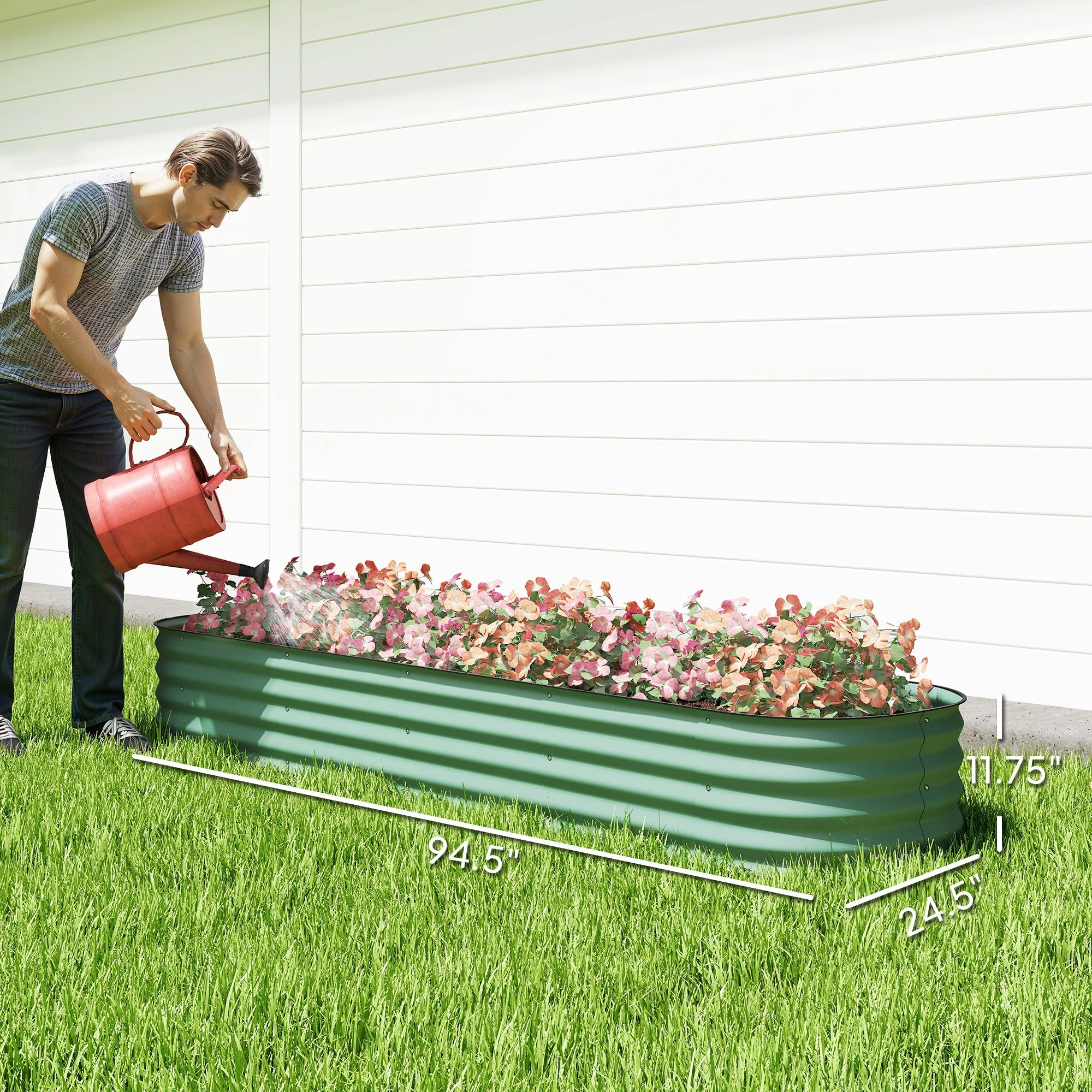 8' x 2' x 1' Galvanized Raised Garden Bed Kit, Green - Image 5