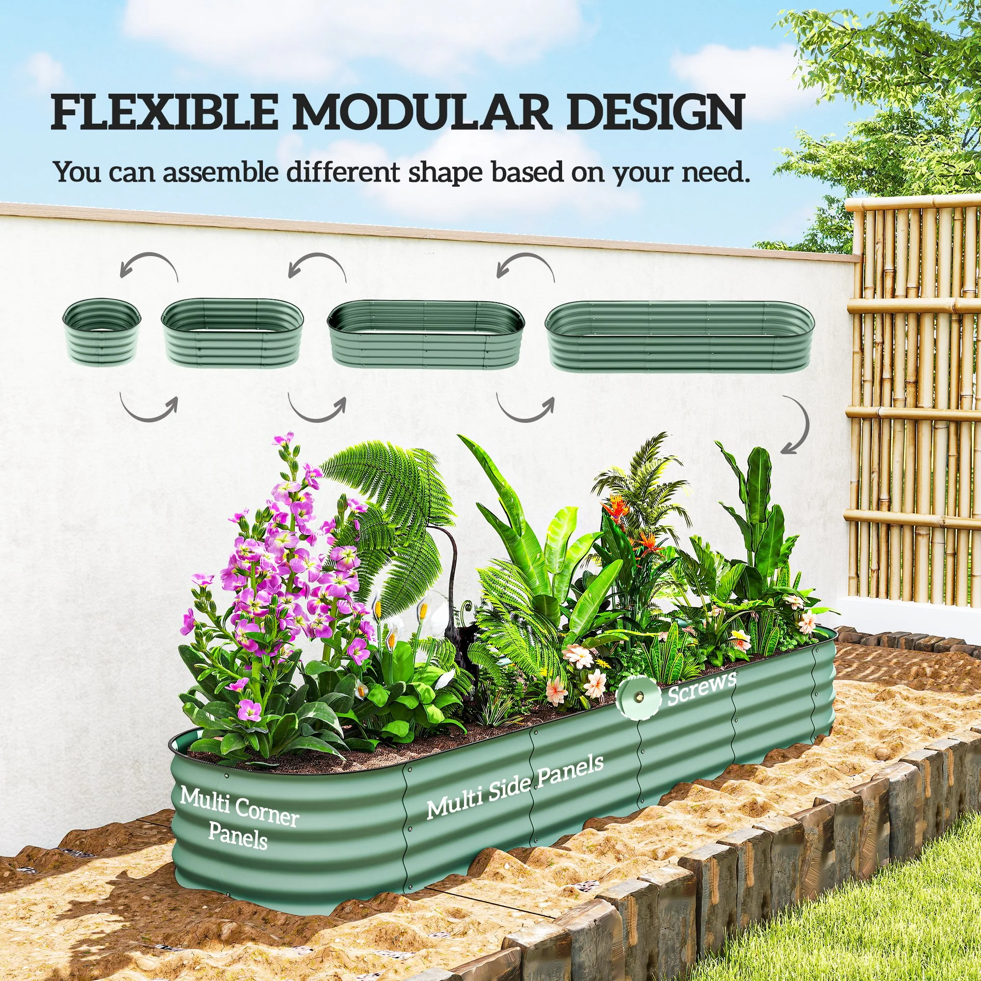 8' x 2' x 1' Galvanized Raised Garden Bed Kit, Green - Image 6