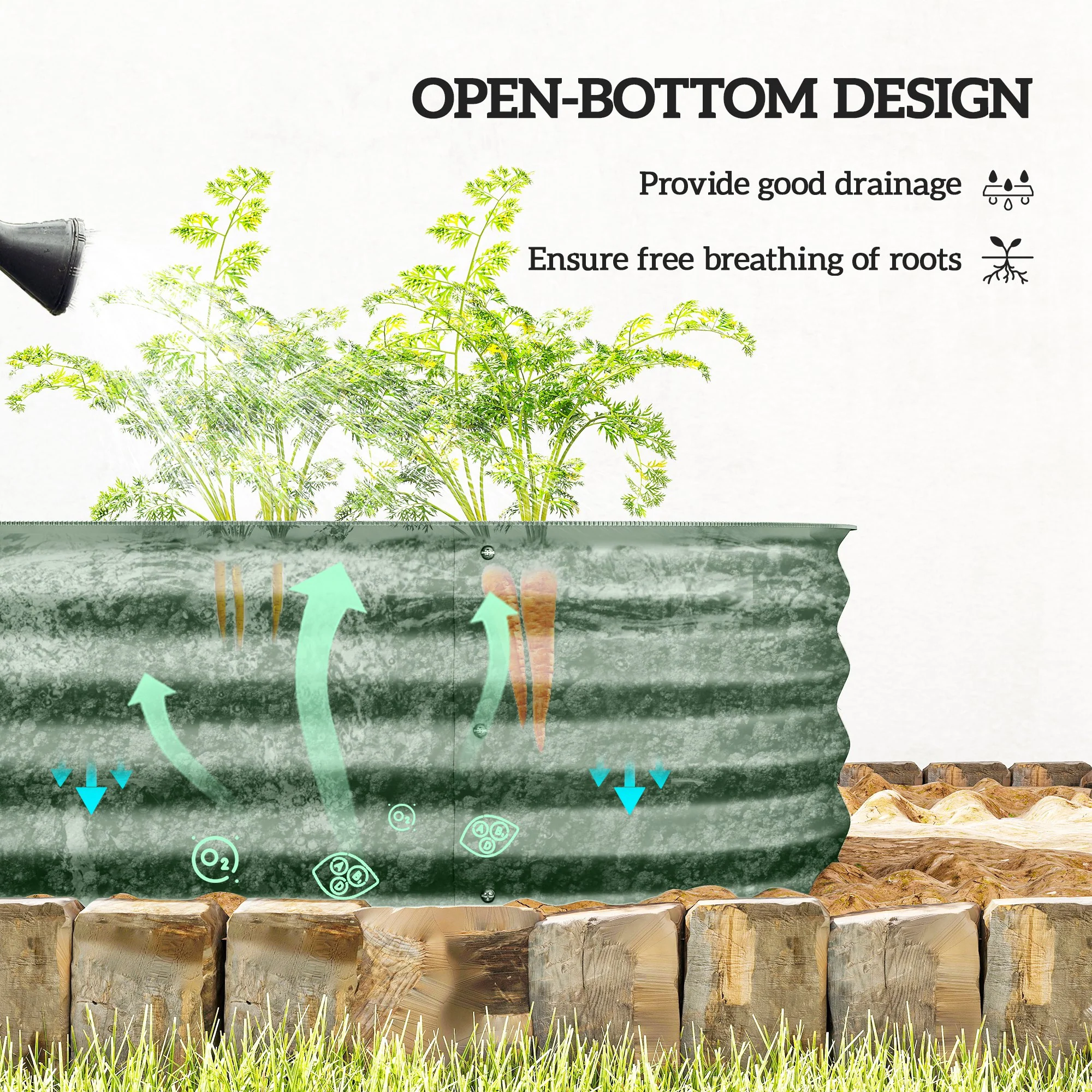8' x 2' x 1' Galvanized Raised Garden Bed Kit, Green - Image 7
