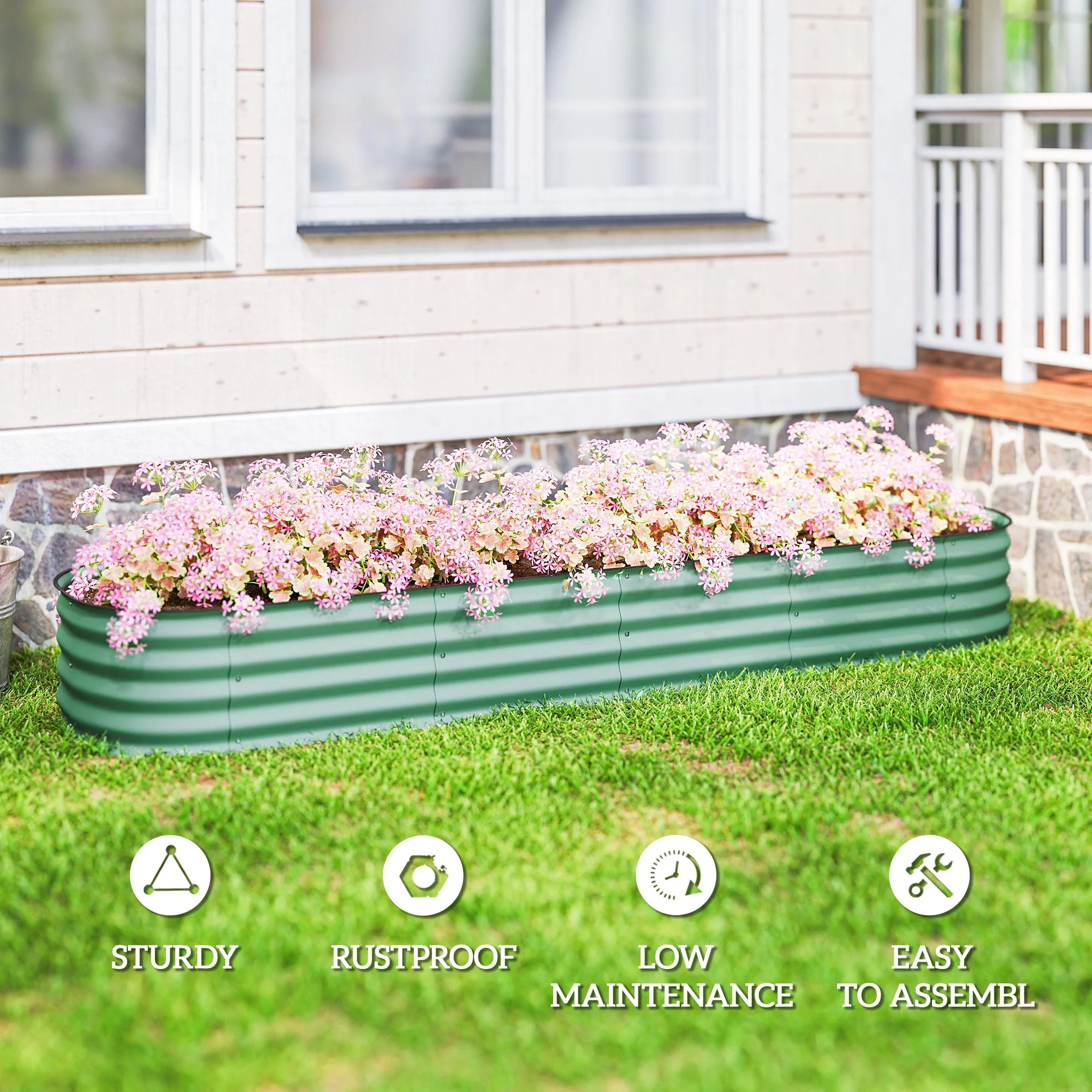 8' x 2' x 1' Galvanized Raised Garden Bed Kit, Green - Image 9