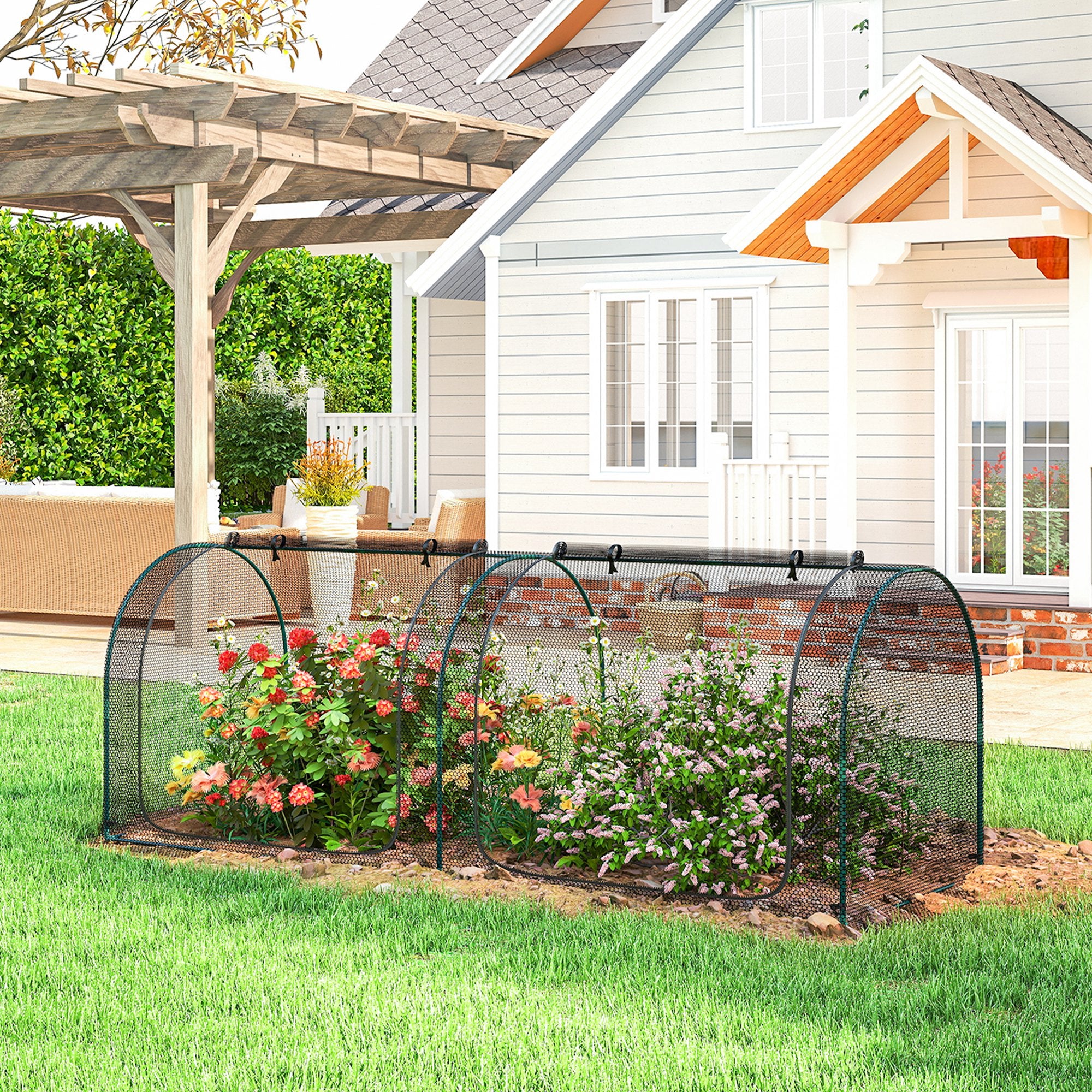 8' x 3' Crop Cage, Plant Protection Tent, with Two Zippered Doors and 4 Ground Stakes, for Garden, Yard, Lawn, Black - Image 10