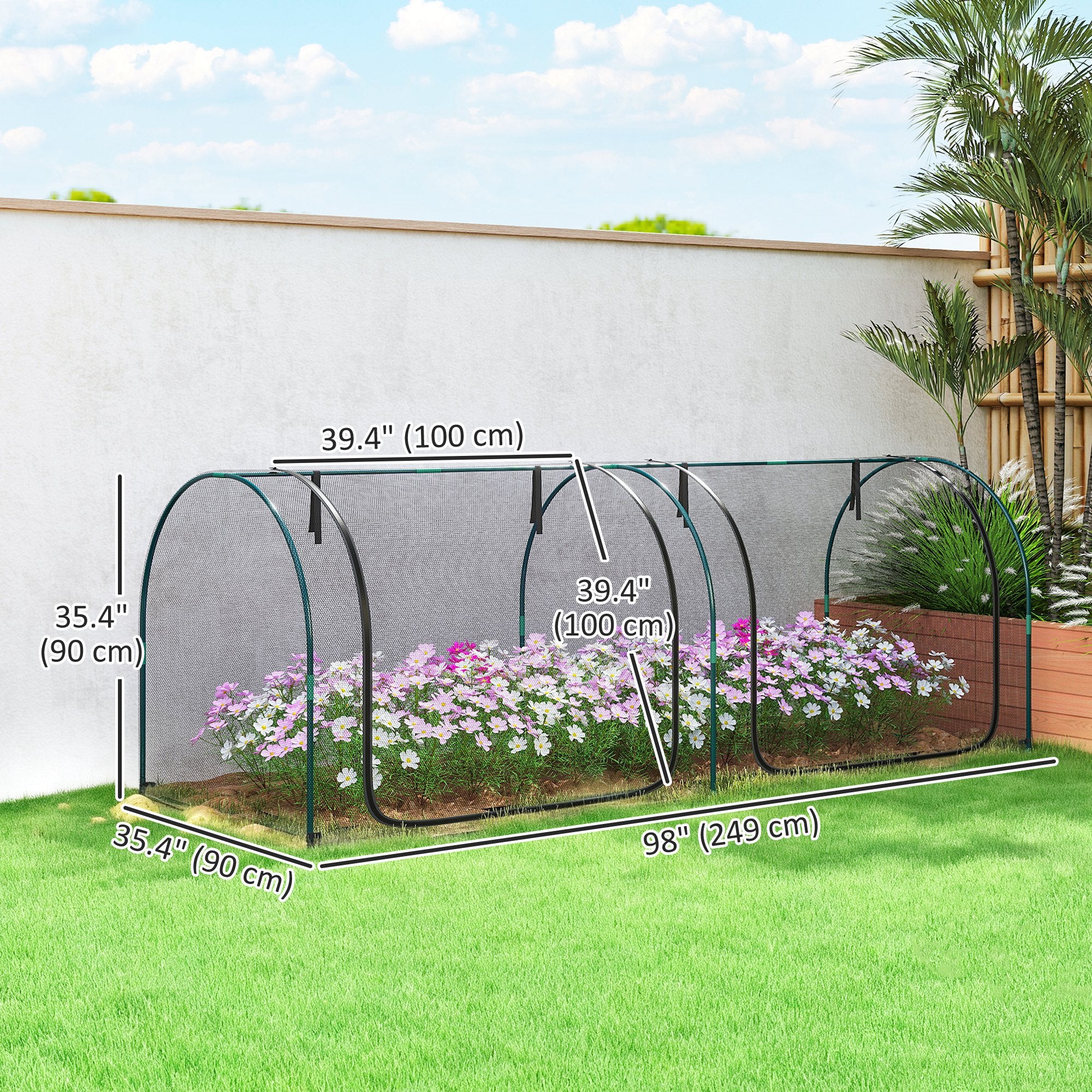 8' x 3' Crop Cage, Plant Protection Tent, with Two Zippered Doors and 4 Ground Stakes, for Garden, Yard, Lawn, Black - Image 5