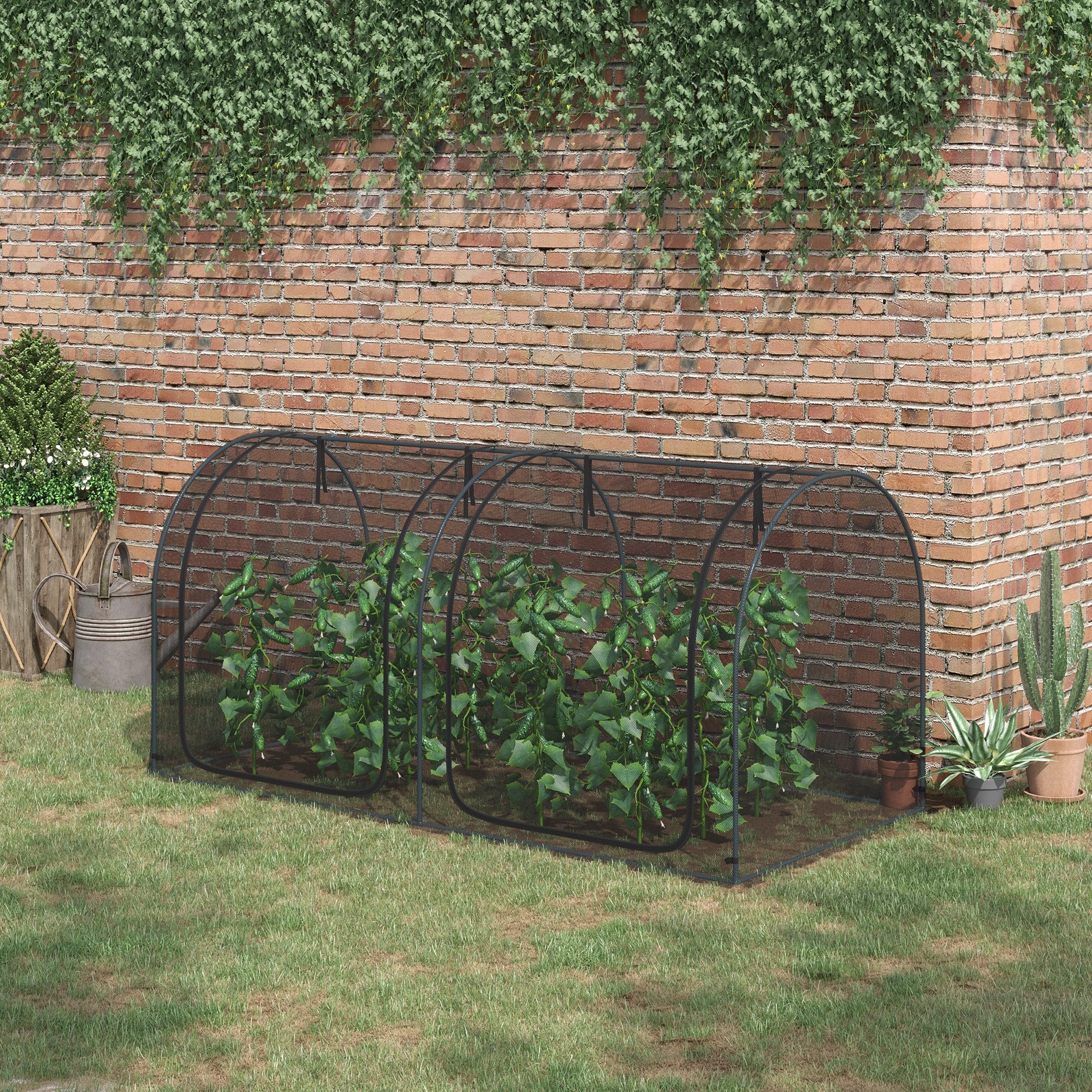 8' x 4' Crop Cage with 2 Zippered Doors & Stakes, Black - Image 3